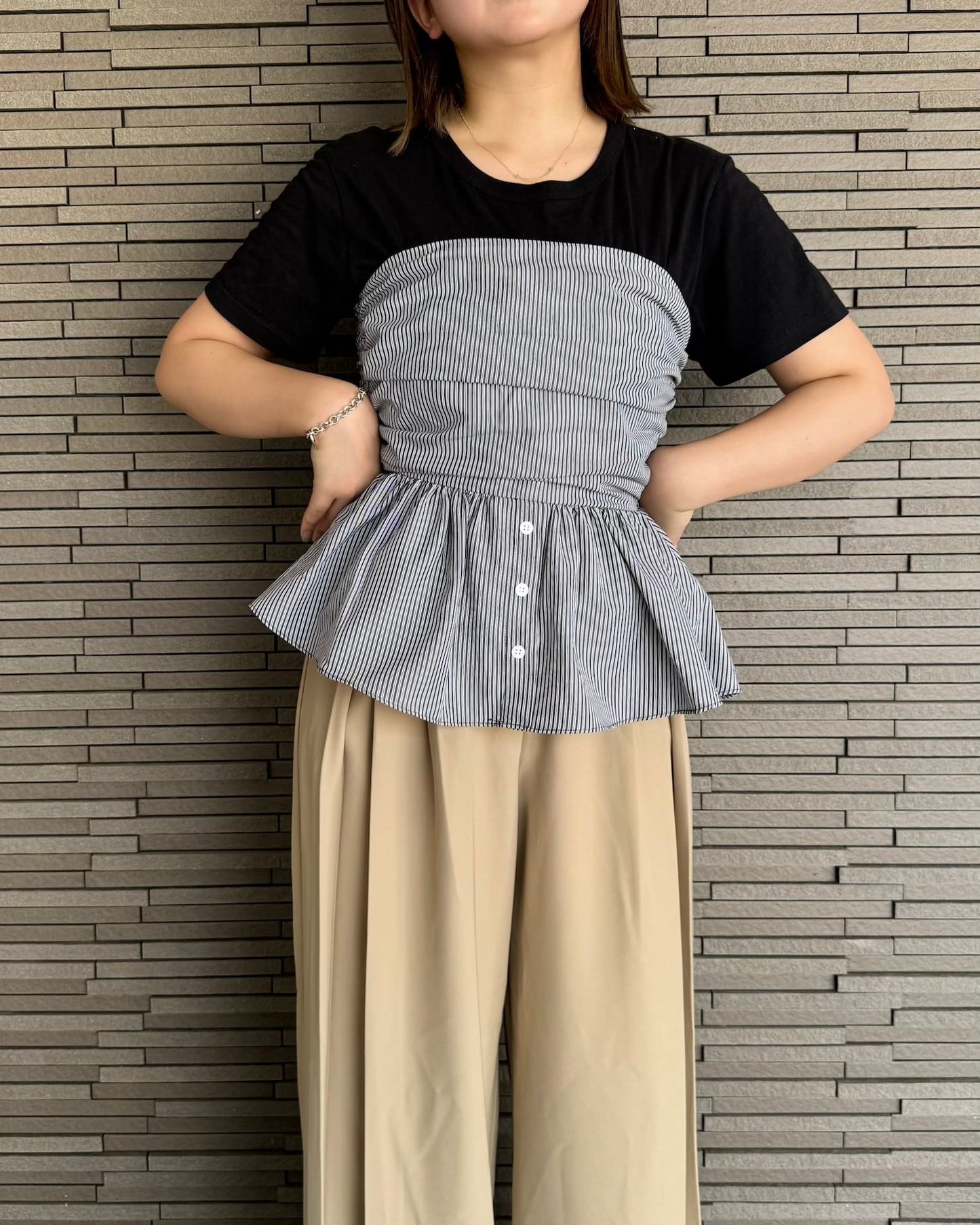 ストライプペプラムベアビスチェ