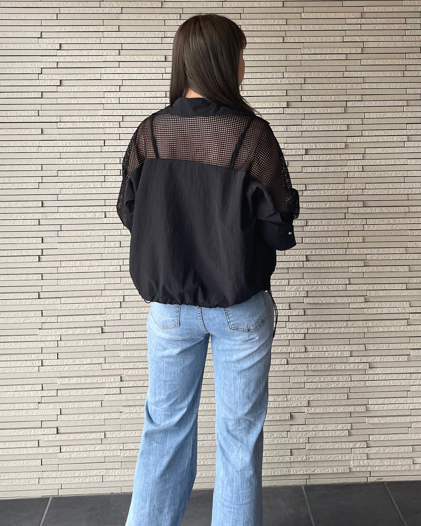 ドロストバックショルダーメッシュシャツ