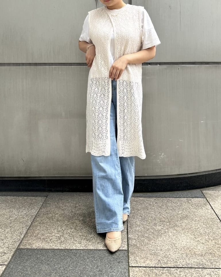 透かし編みレイヤードサマーニットワンピ