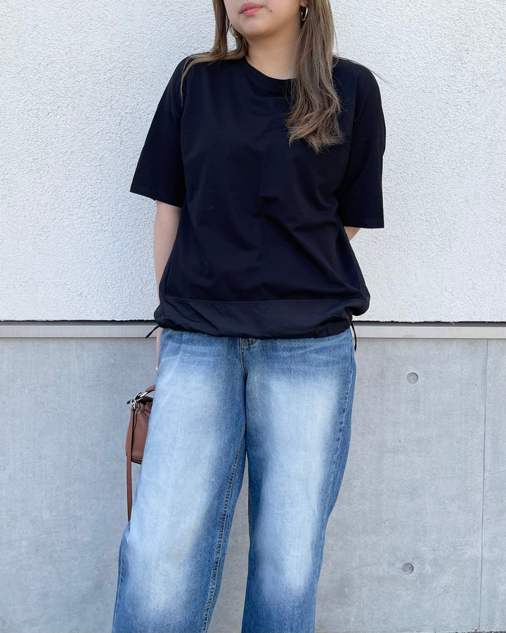裾ドロストデザインTシャツ