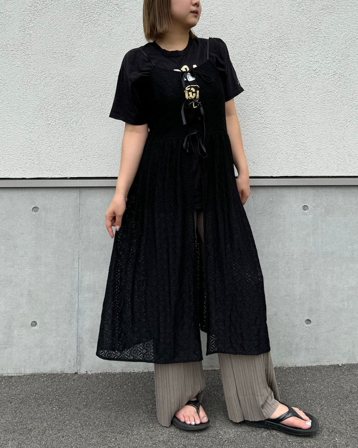 レイヤードロングレースビスチェ