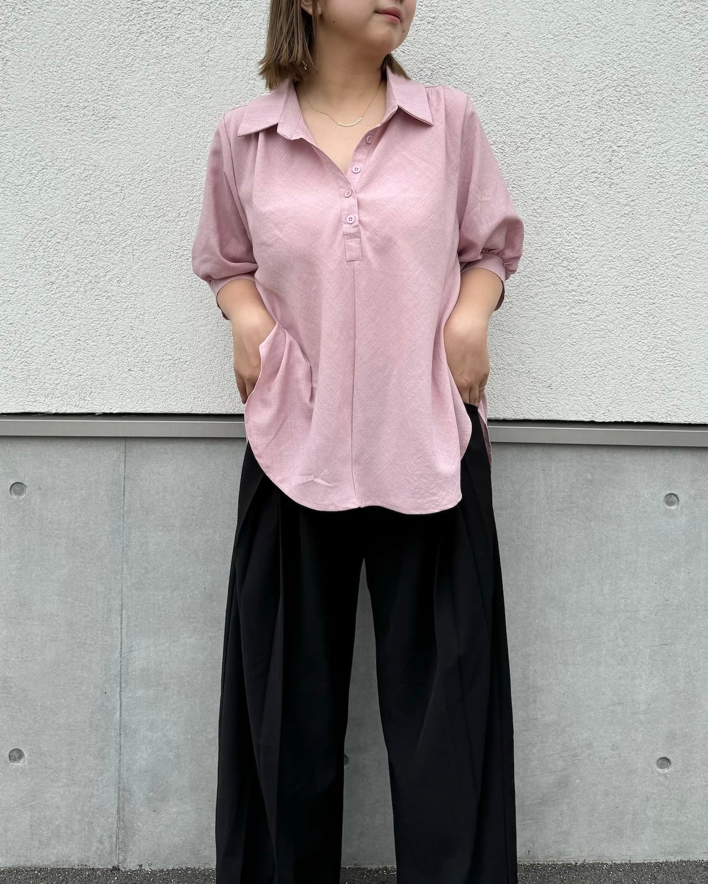 【体型カバー】襟付きカラーブラウス