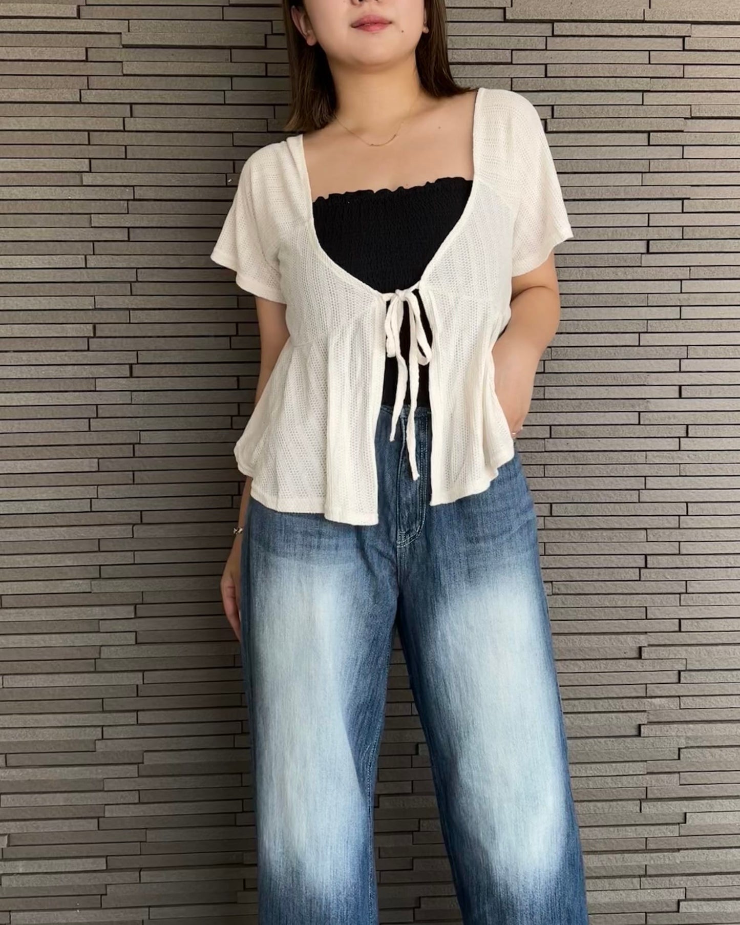 フロントリボンフリルカーディガン