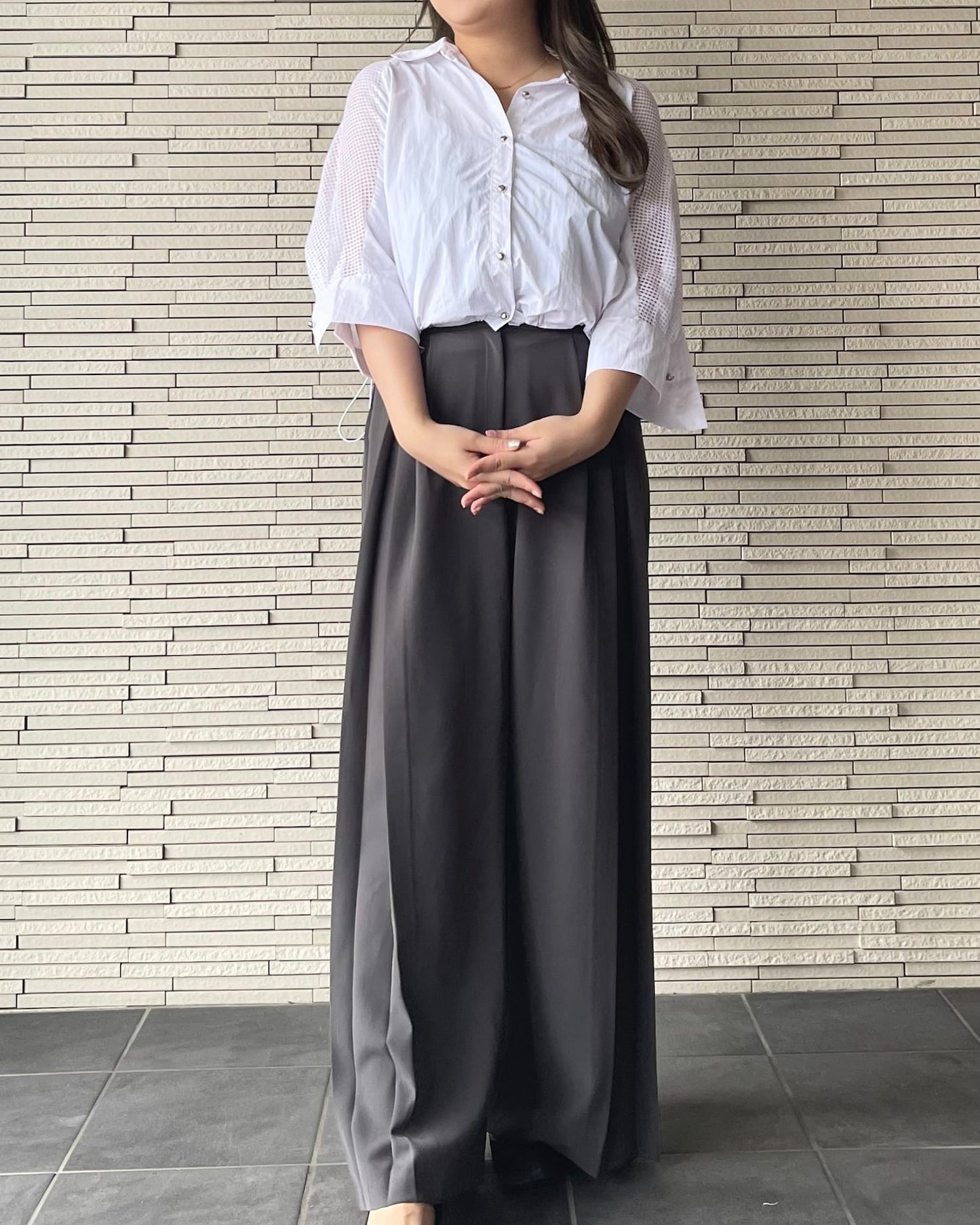 ドロストバックショルダーメッシュシャツ