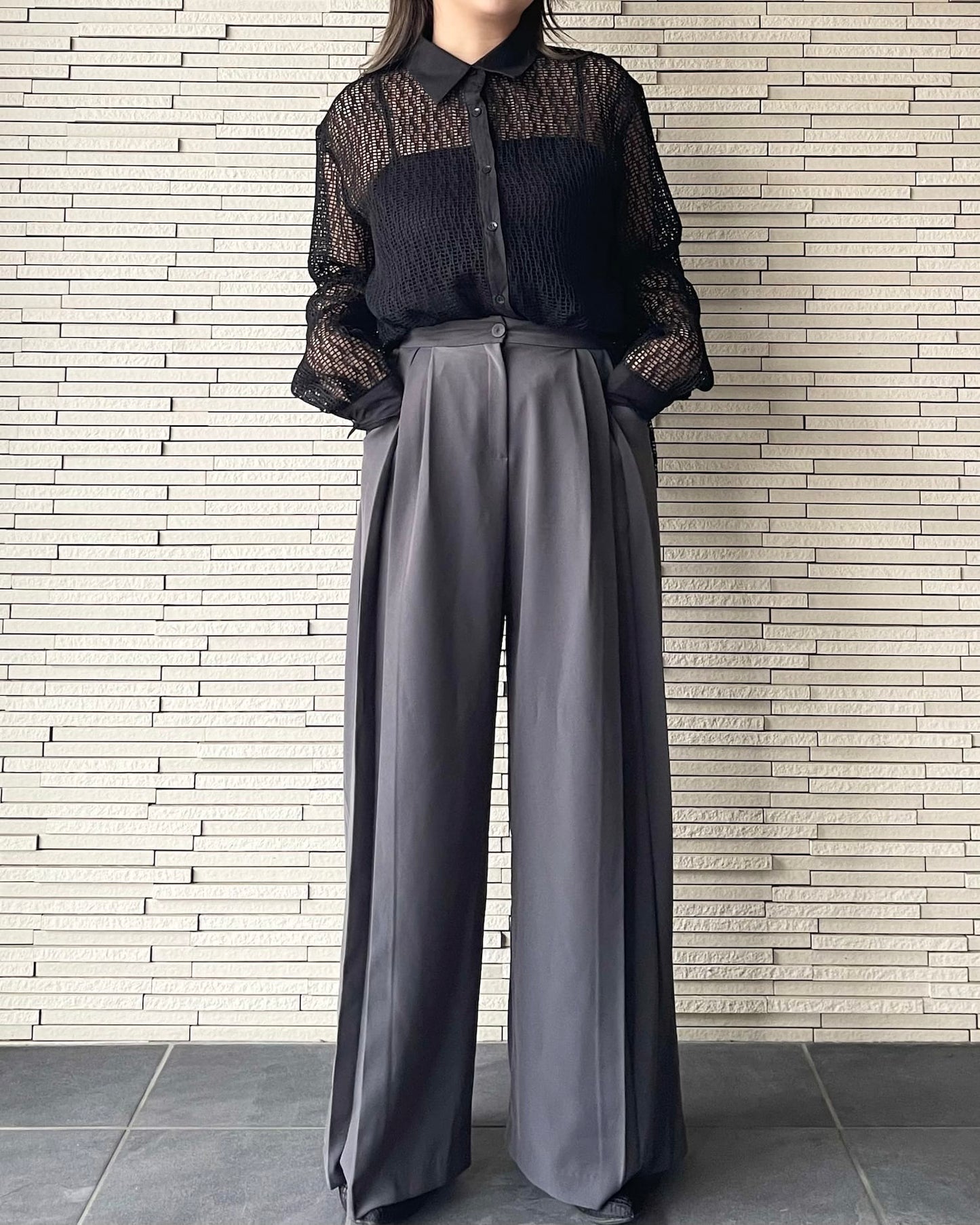 サイドスリットメッシュシャツ