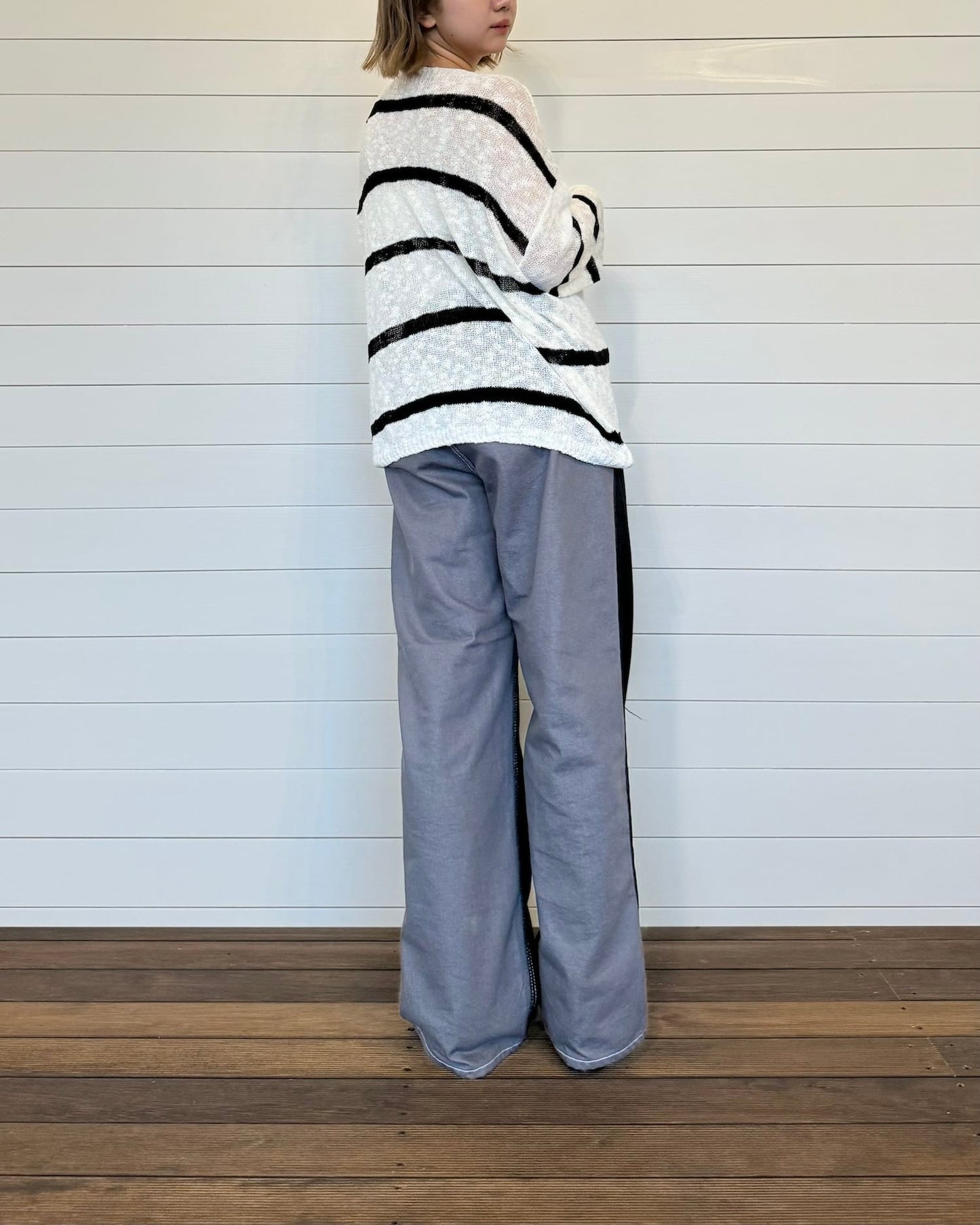 ウエスト調整◆バイカラーデザインデニム