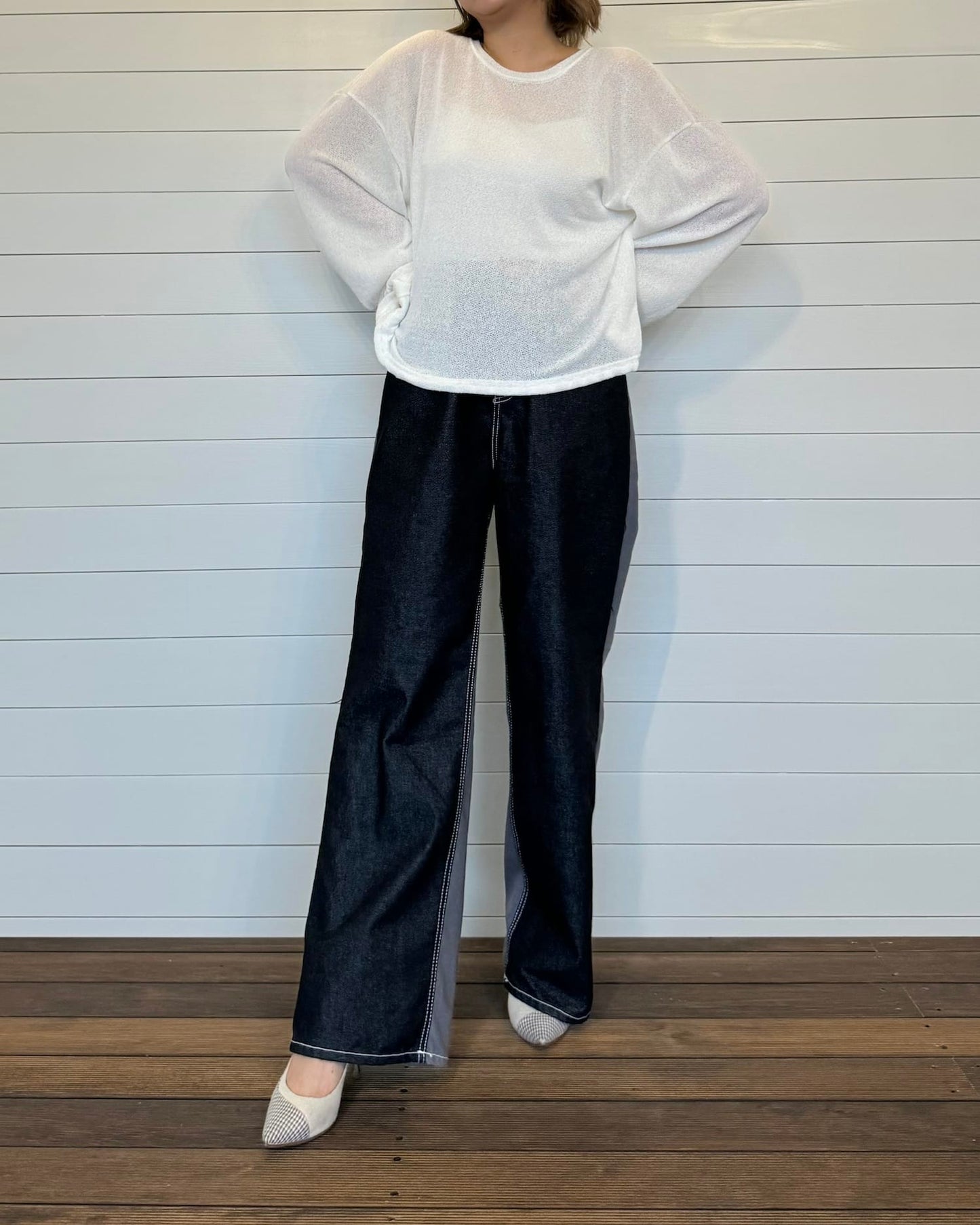 ウエスト調整◆バイカラーデザインデニム