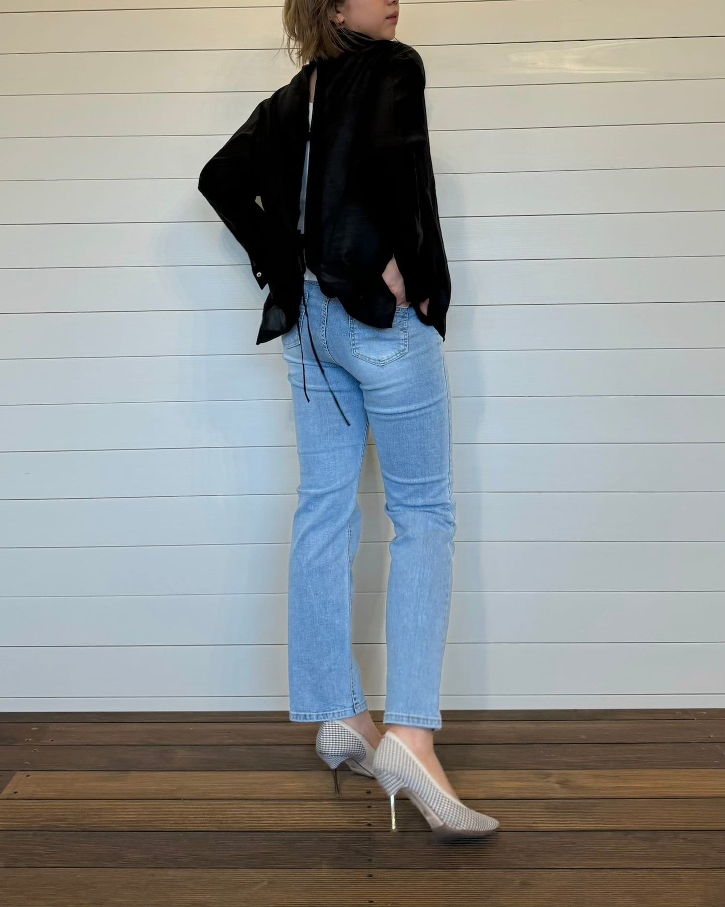 ウエスト裏ゴム◆ストレートブルーデニム