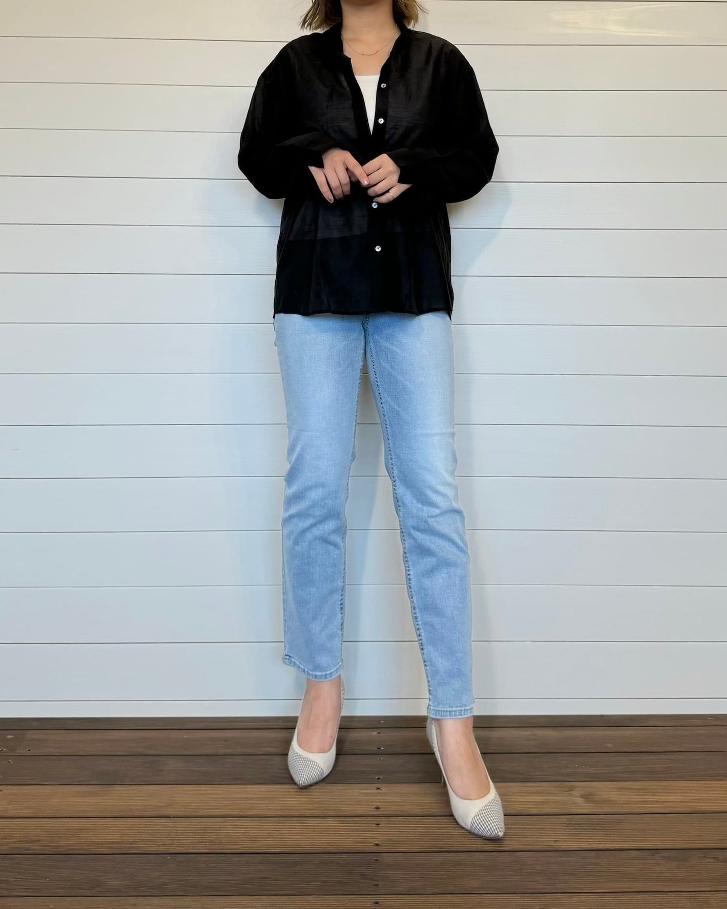 ウエスト裏ゴム◆ストレートブルーデニム