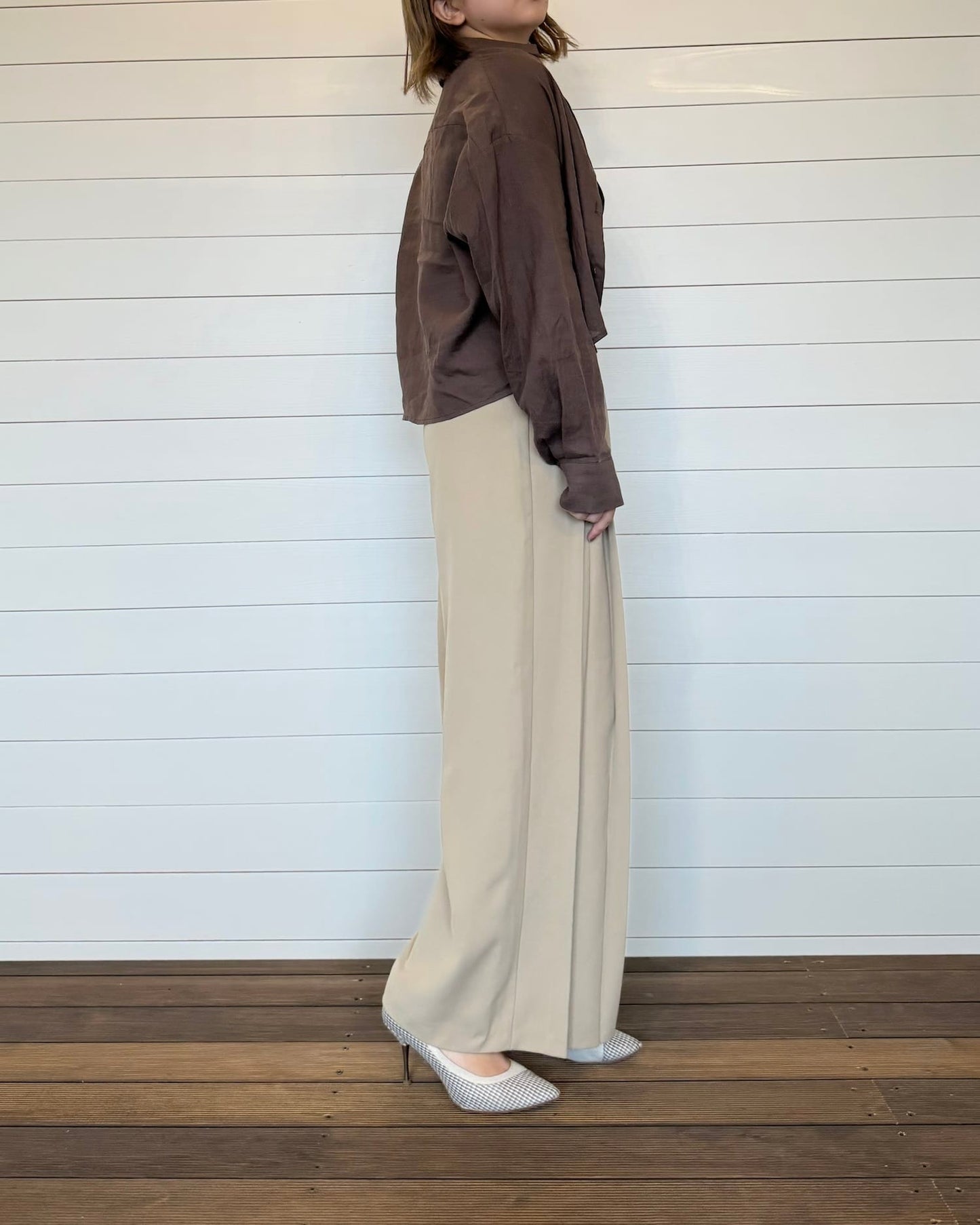 襟付きクロップドシャツ