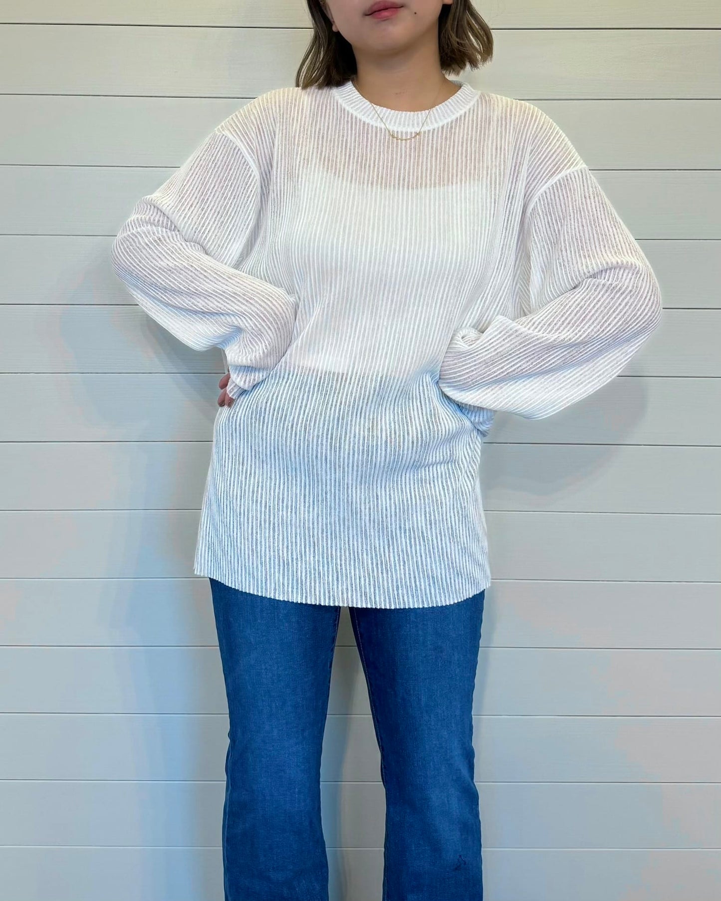 ストライプシアーカットソー