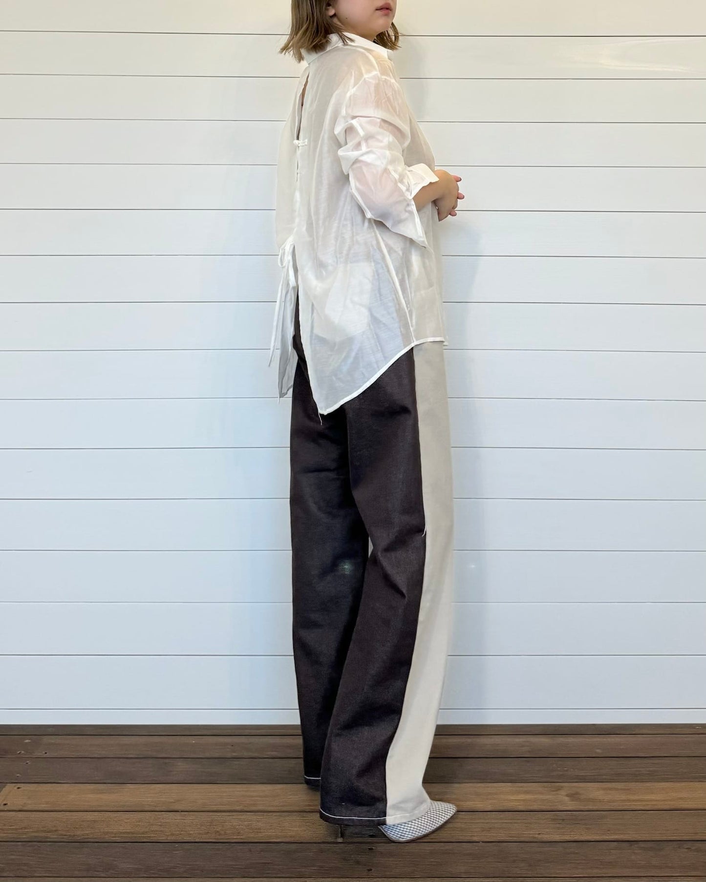 ウエスト調整◆バイカラーデザインデニム