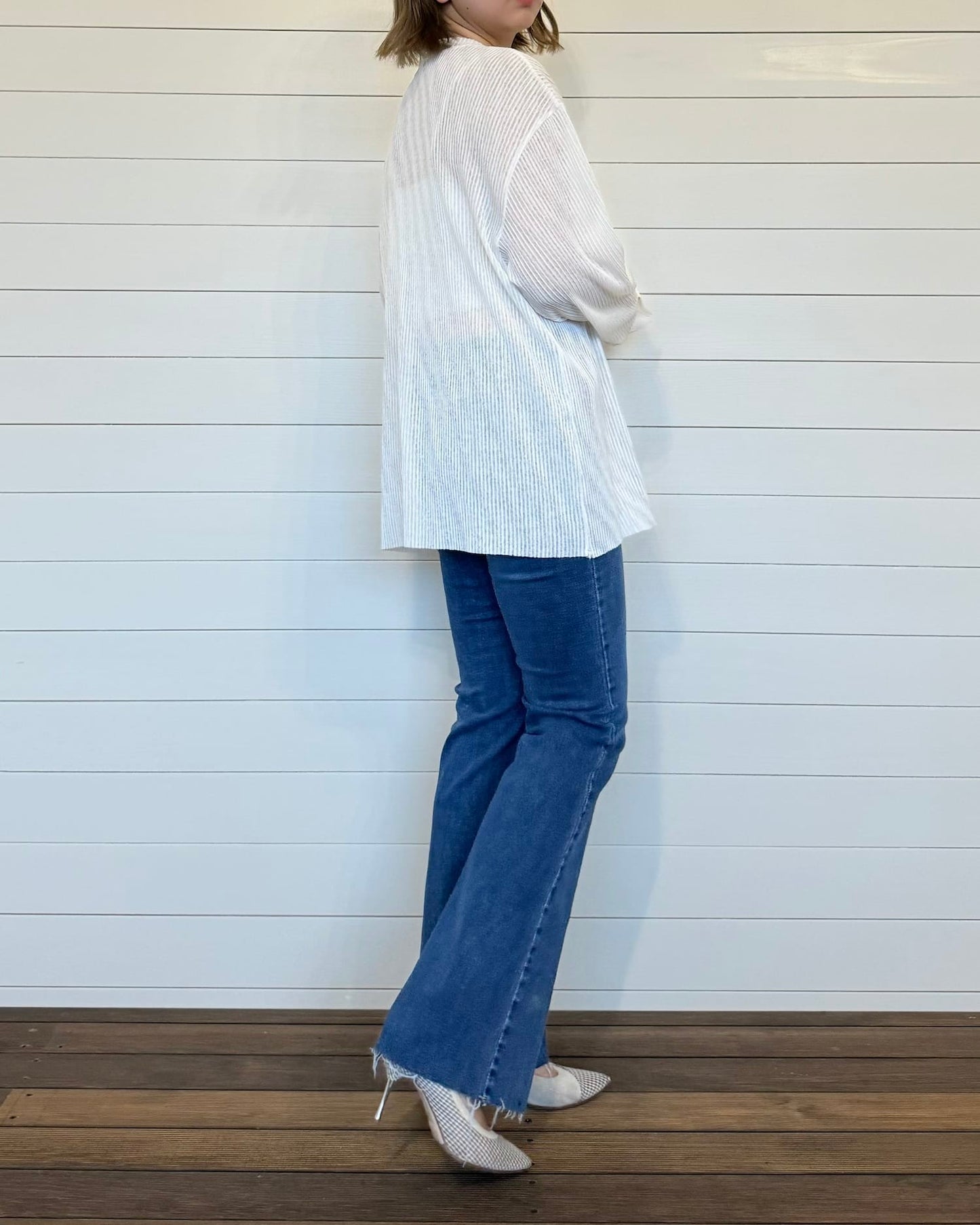 ストライプシアーカットソー