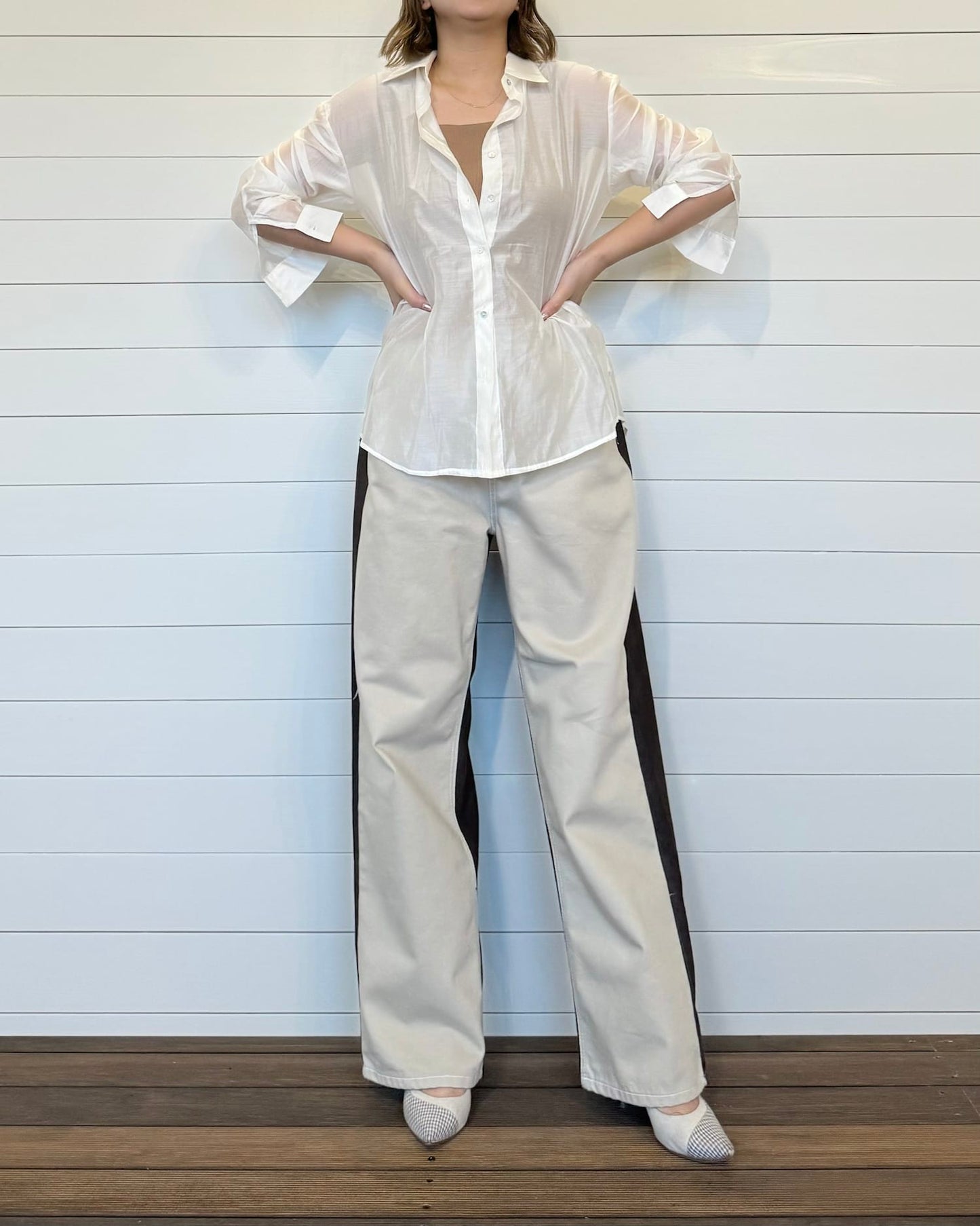 ウエスト調整◆バイカラーデザインデニム