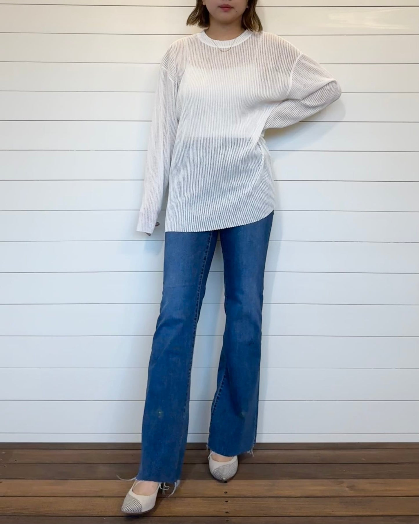 ストライプシアーカットソー