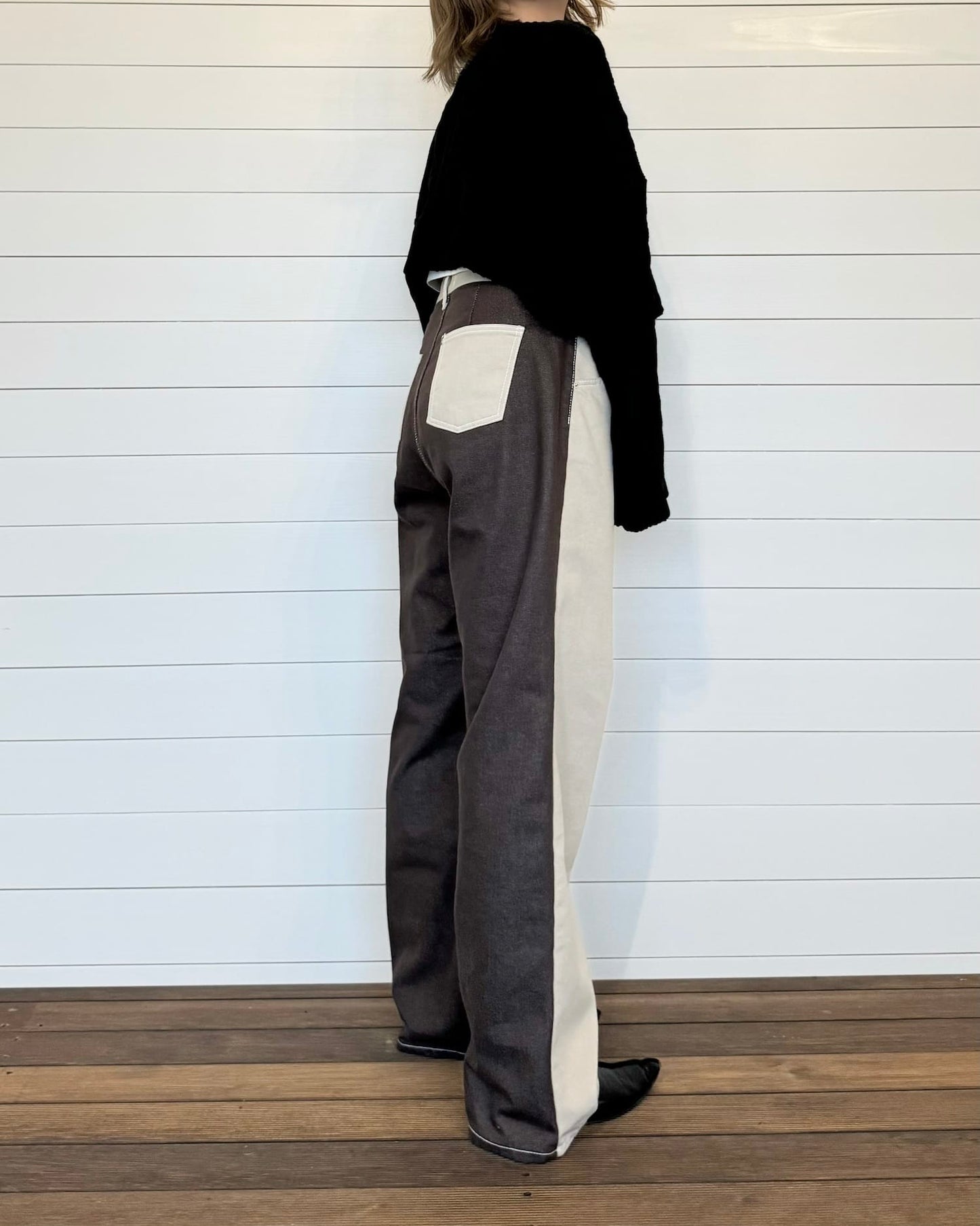 ウエスト調整◆バイカラーデザインデニム