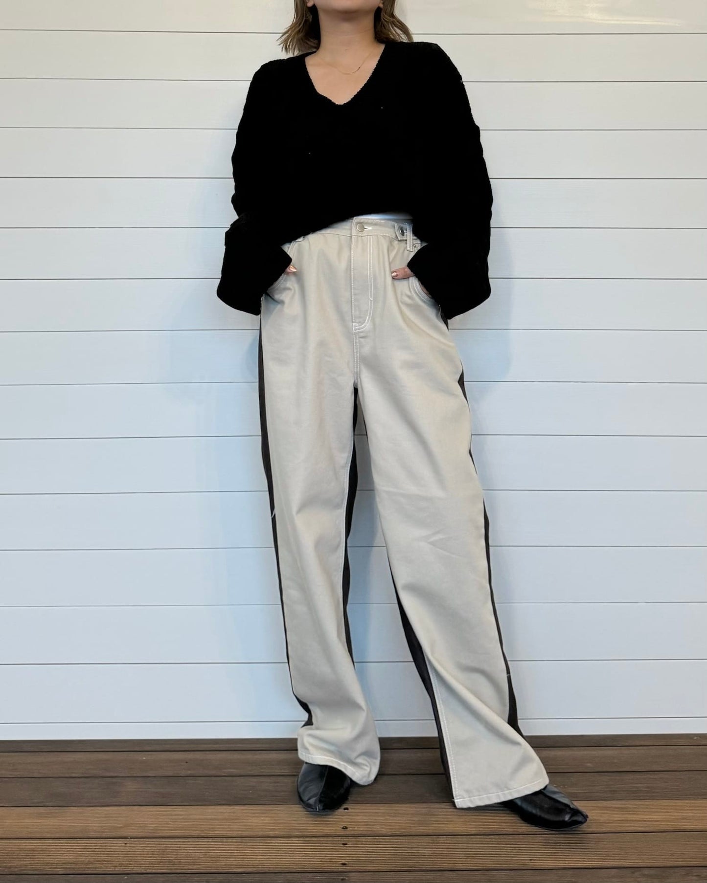 ウエスト調整◆バイカラーデザインデニム