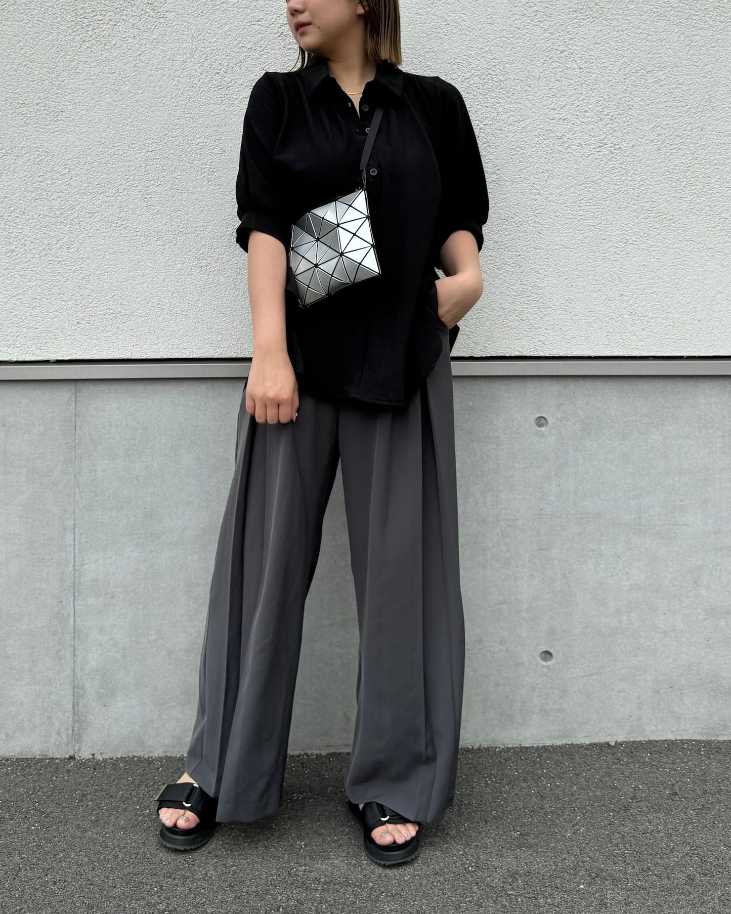 【体型カバー】襟付きカラーブラウス