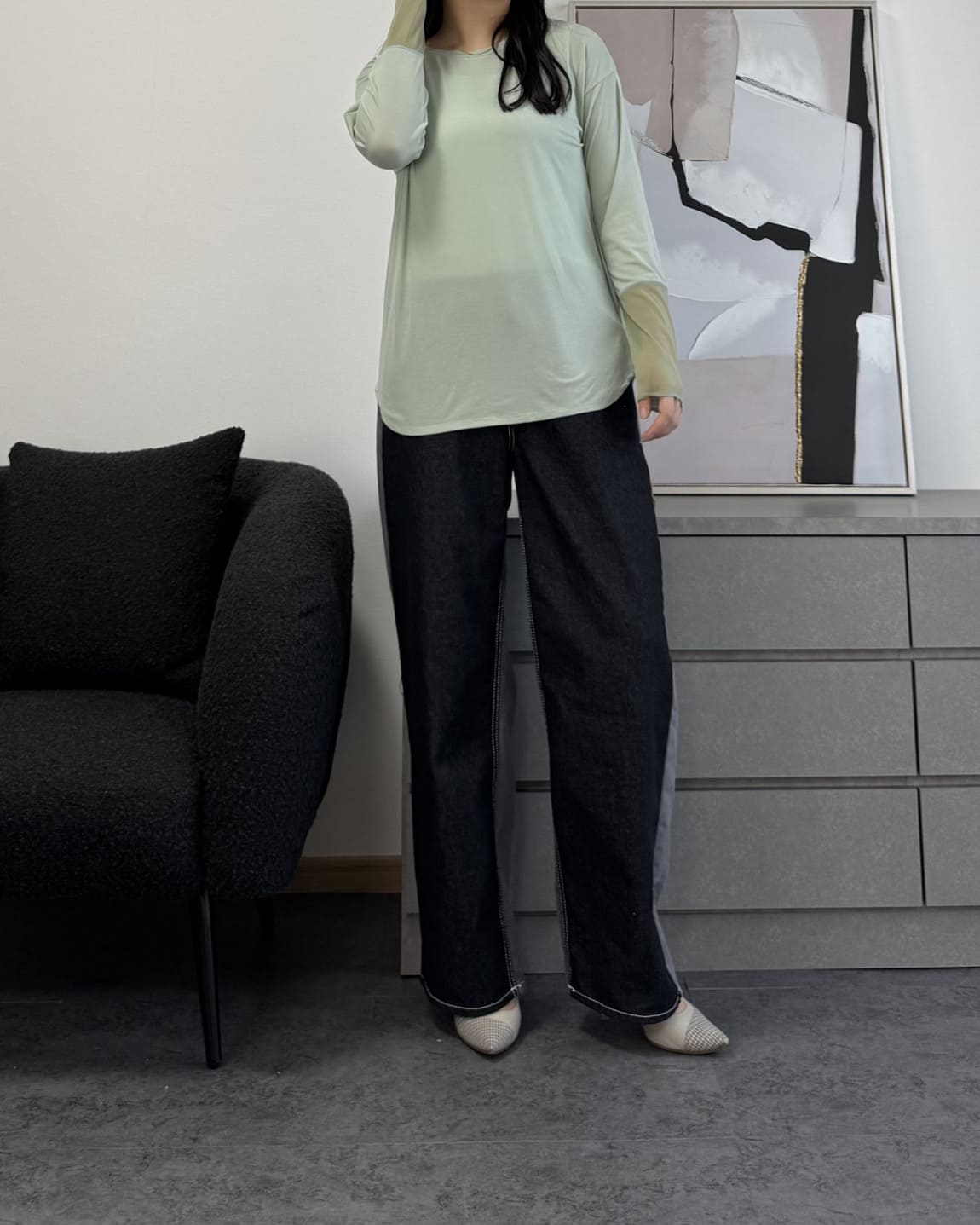 袖シアーカットソー