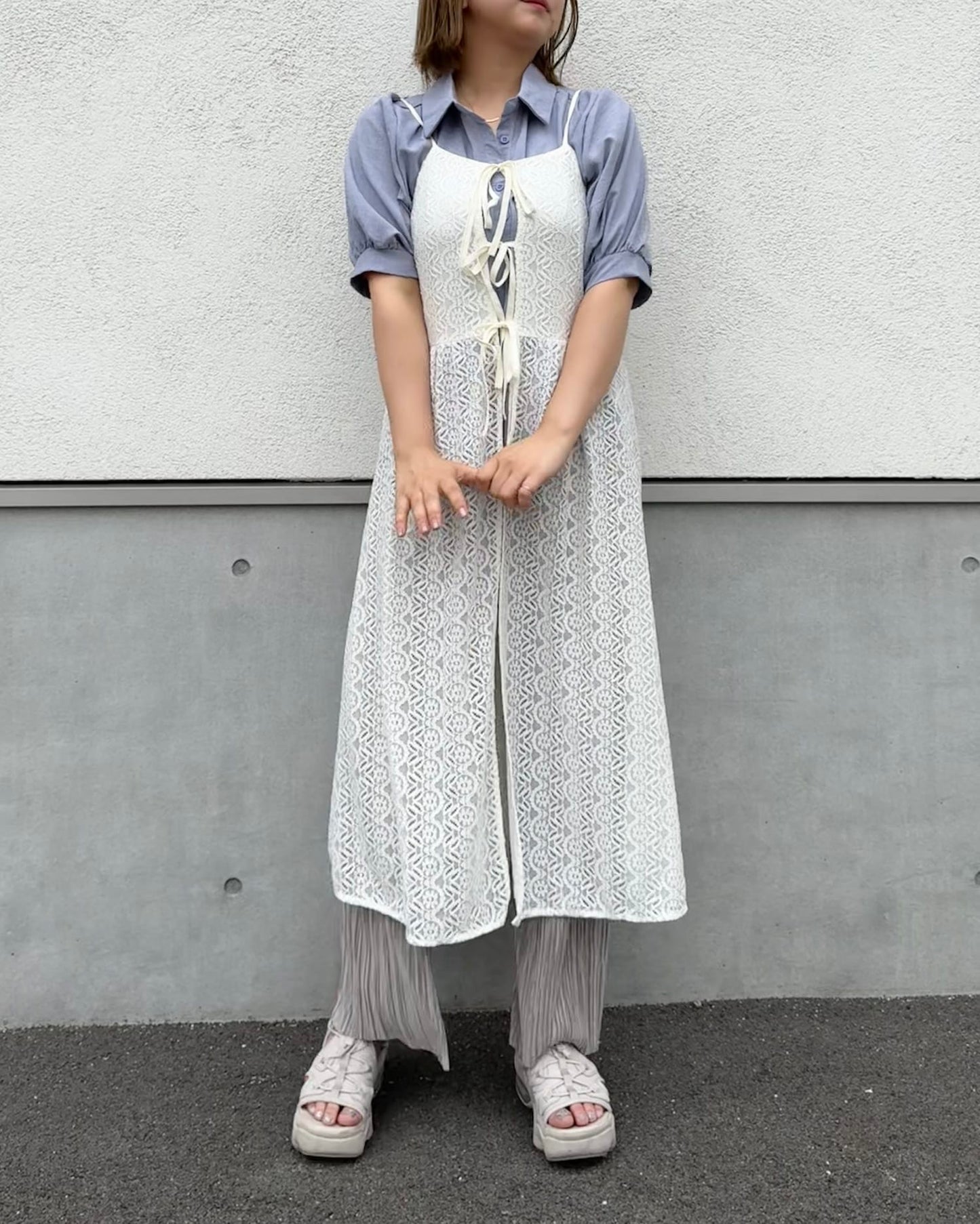 レイヤードロングレースビスチェ