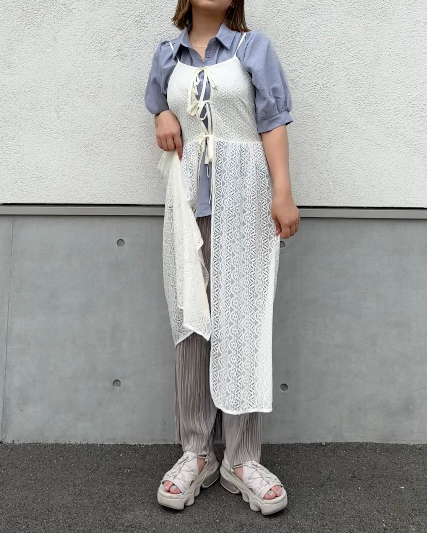 レイヤードロングレースビスチェ