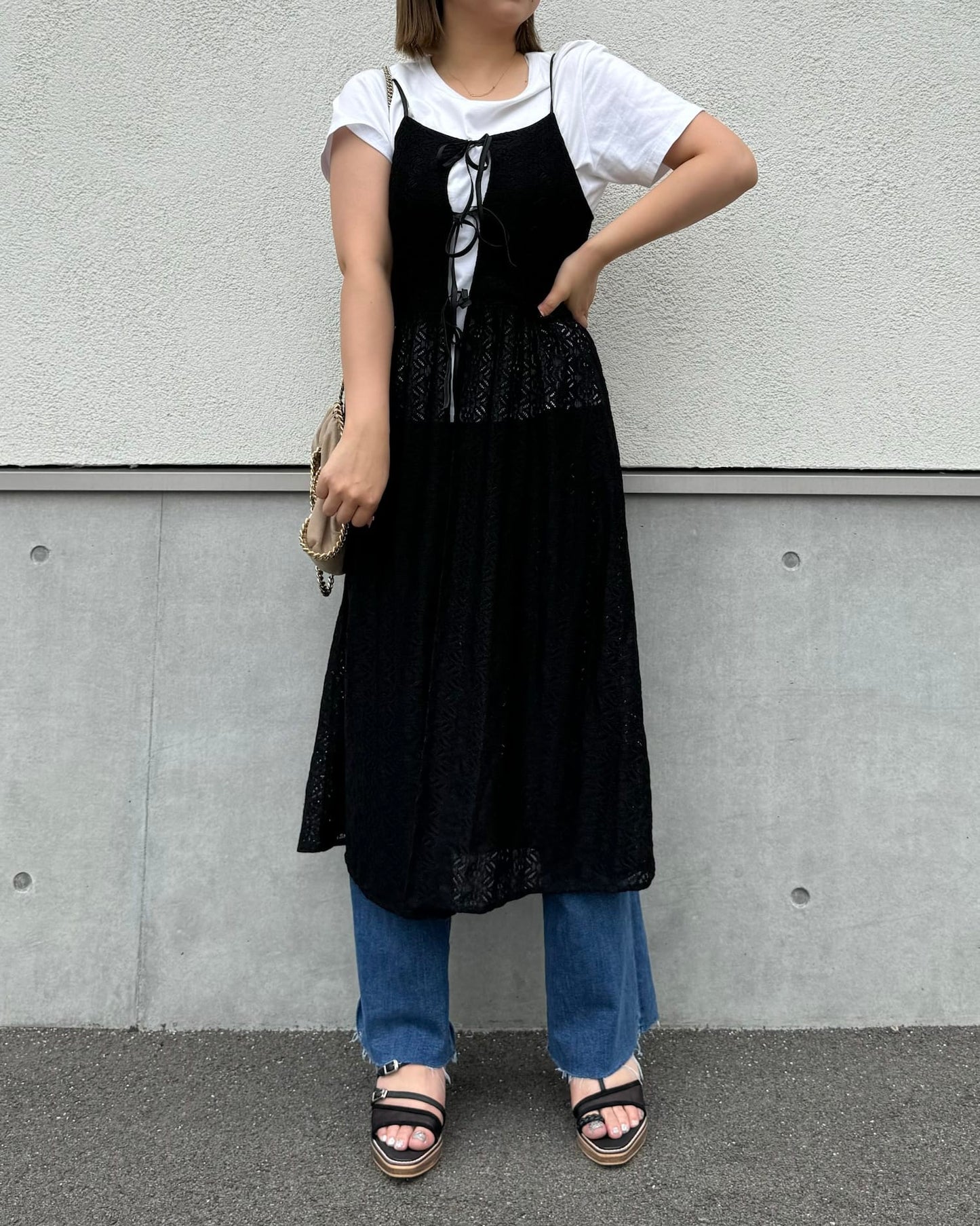 レイヤードロングレースビスチェ