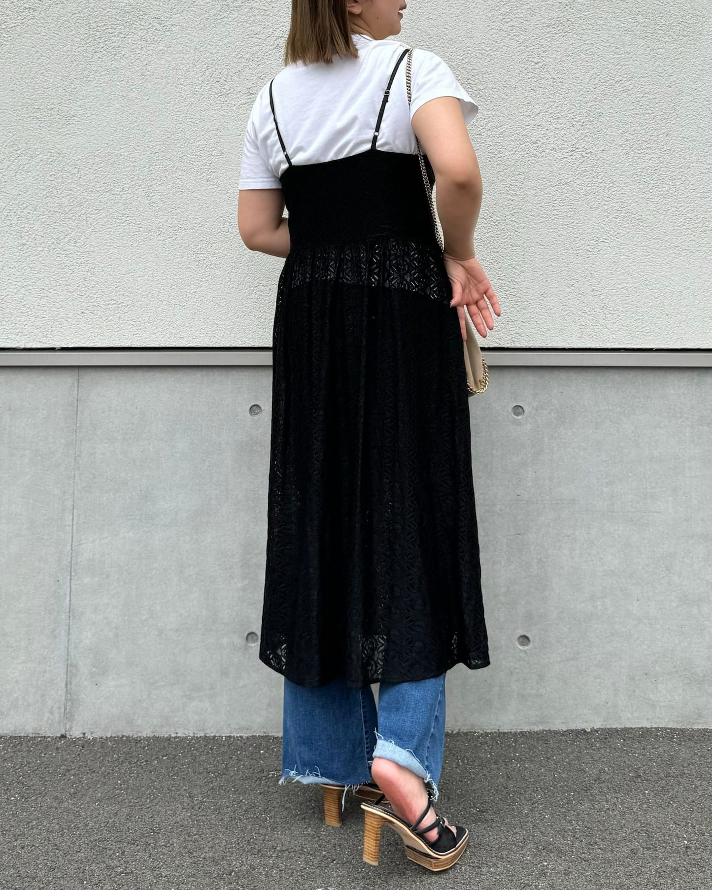 レイヤードロングレースビスチェ