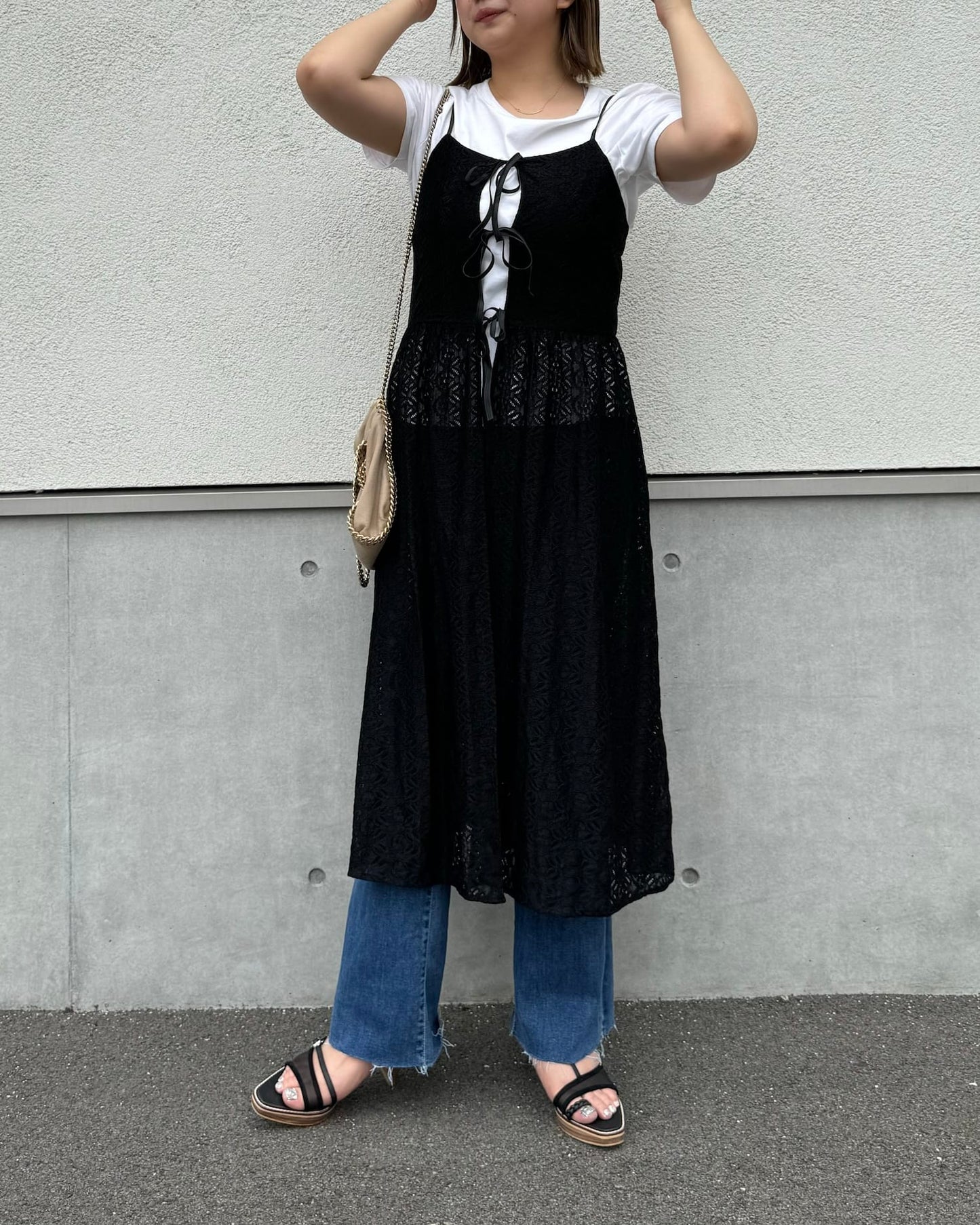 レイヤードロングレースビスチェ