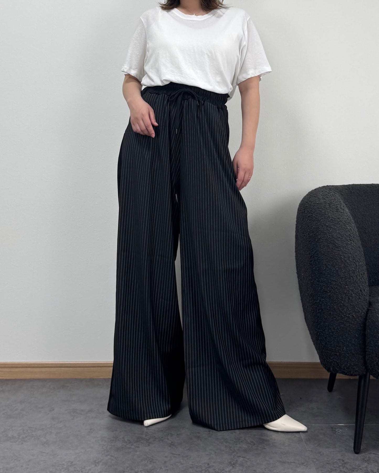 ストライプ切り替えスウェットワイドパンツ