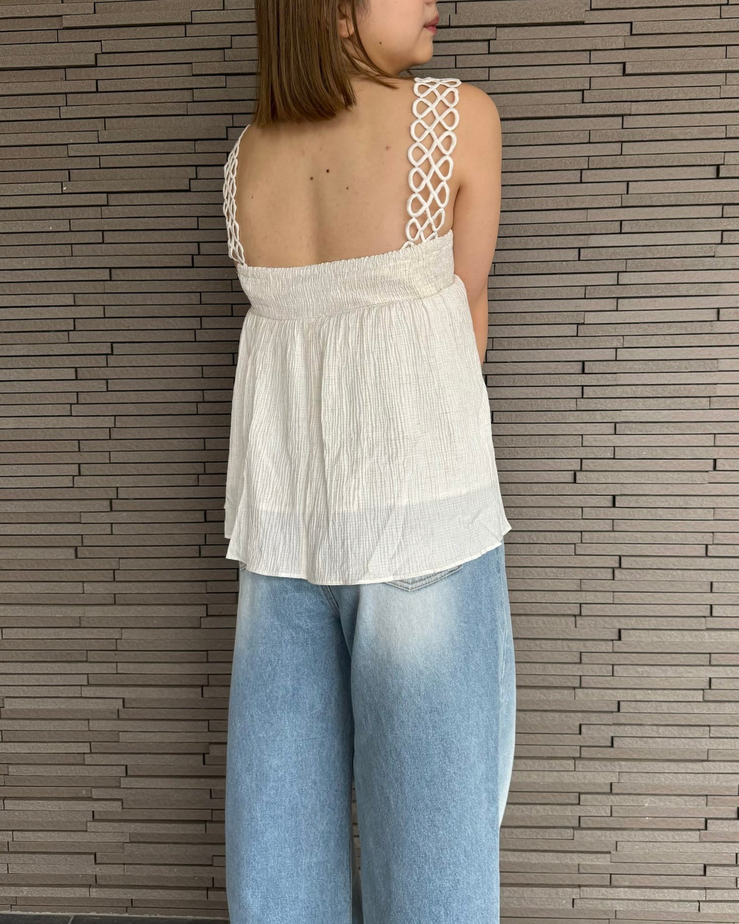 【肩紐デザイン】ギャザートップス