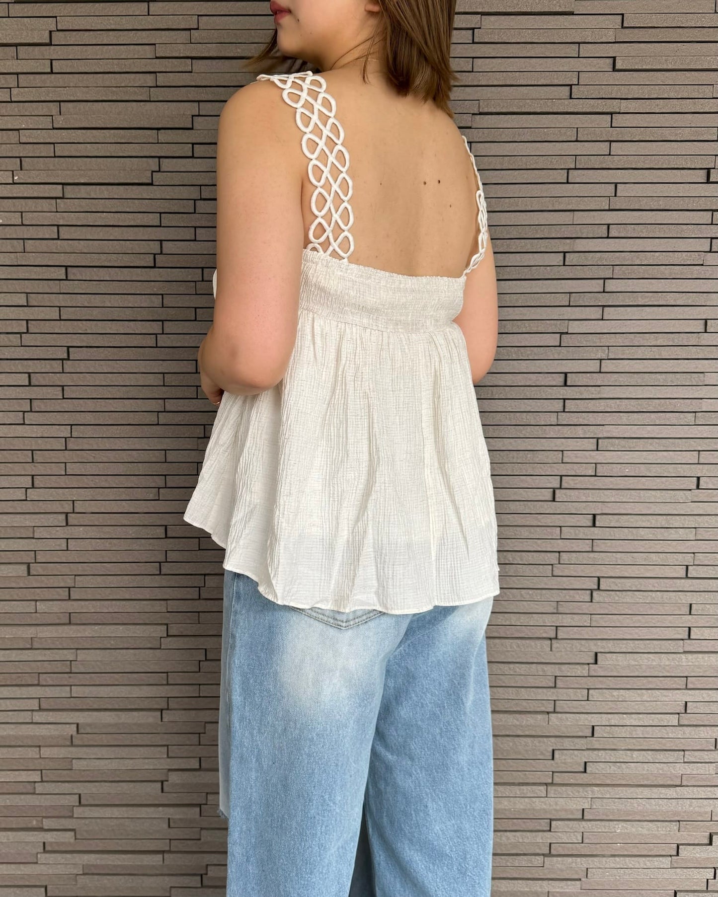 【肩紐デザイン】ギャザートップス