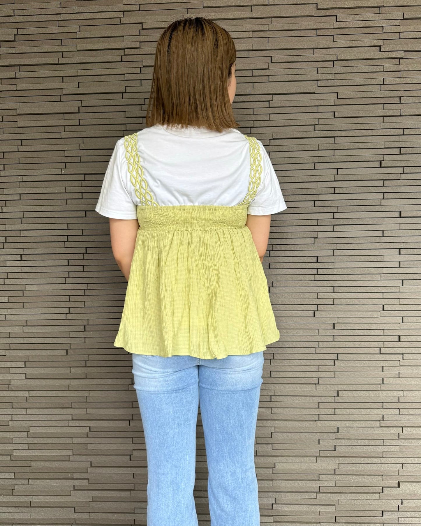 【肩紐デザイン】ギャザートップス