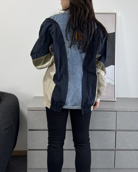 異素材デザインデニムブルゾン