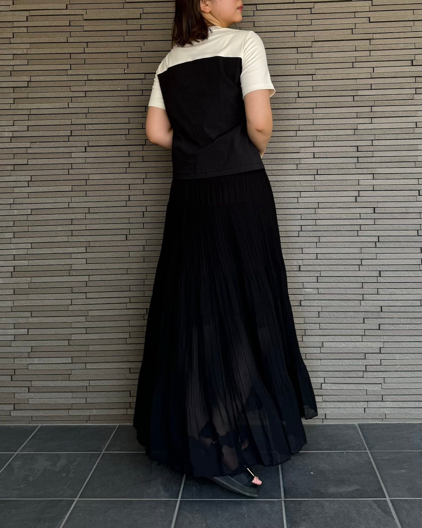 センタージップ異素材バイカラーTシャツ