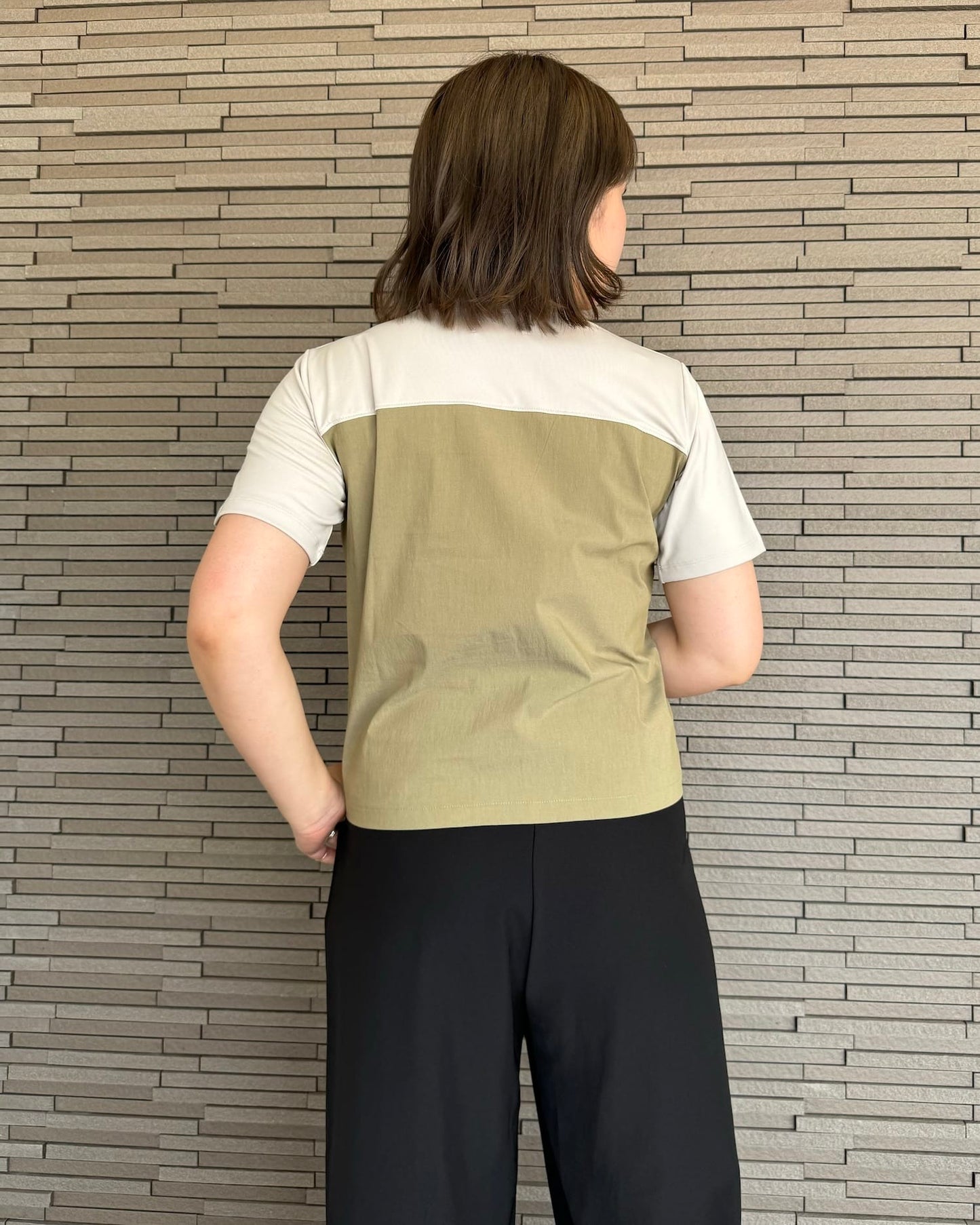 センタージップ異素材バイカラーTシャツ