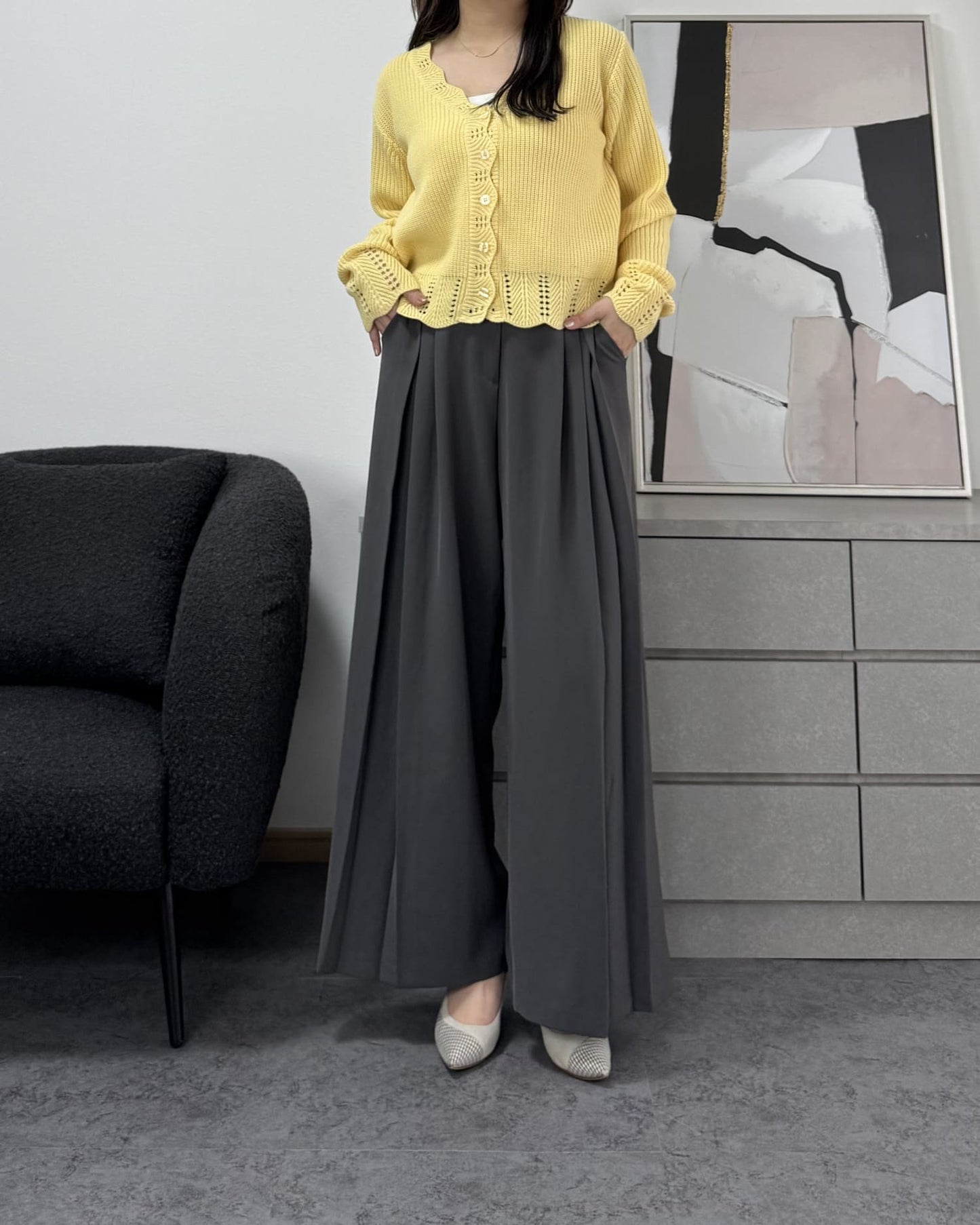 鍵編みデザインカラーカーディガン