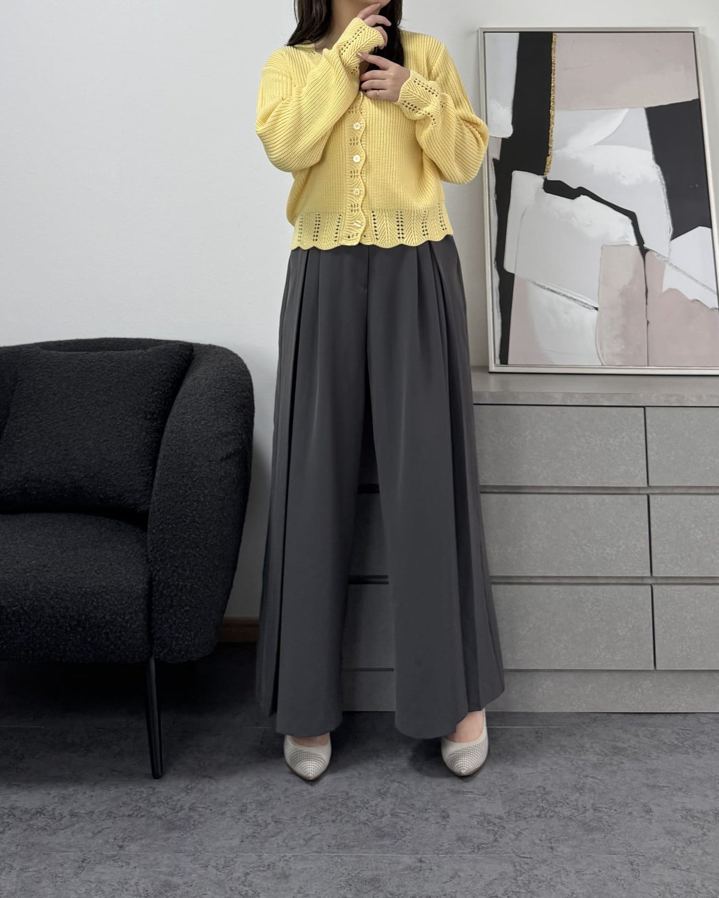 鍵編みデザインカラーカーディガン