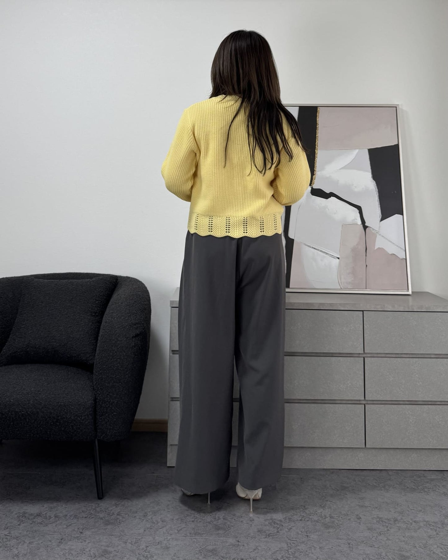 鍵編みデザインカラーカーディガン