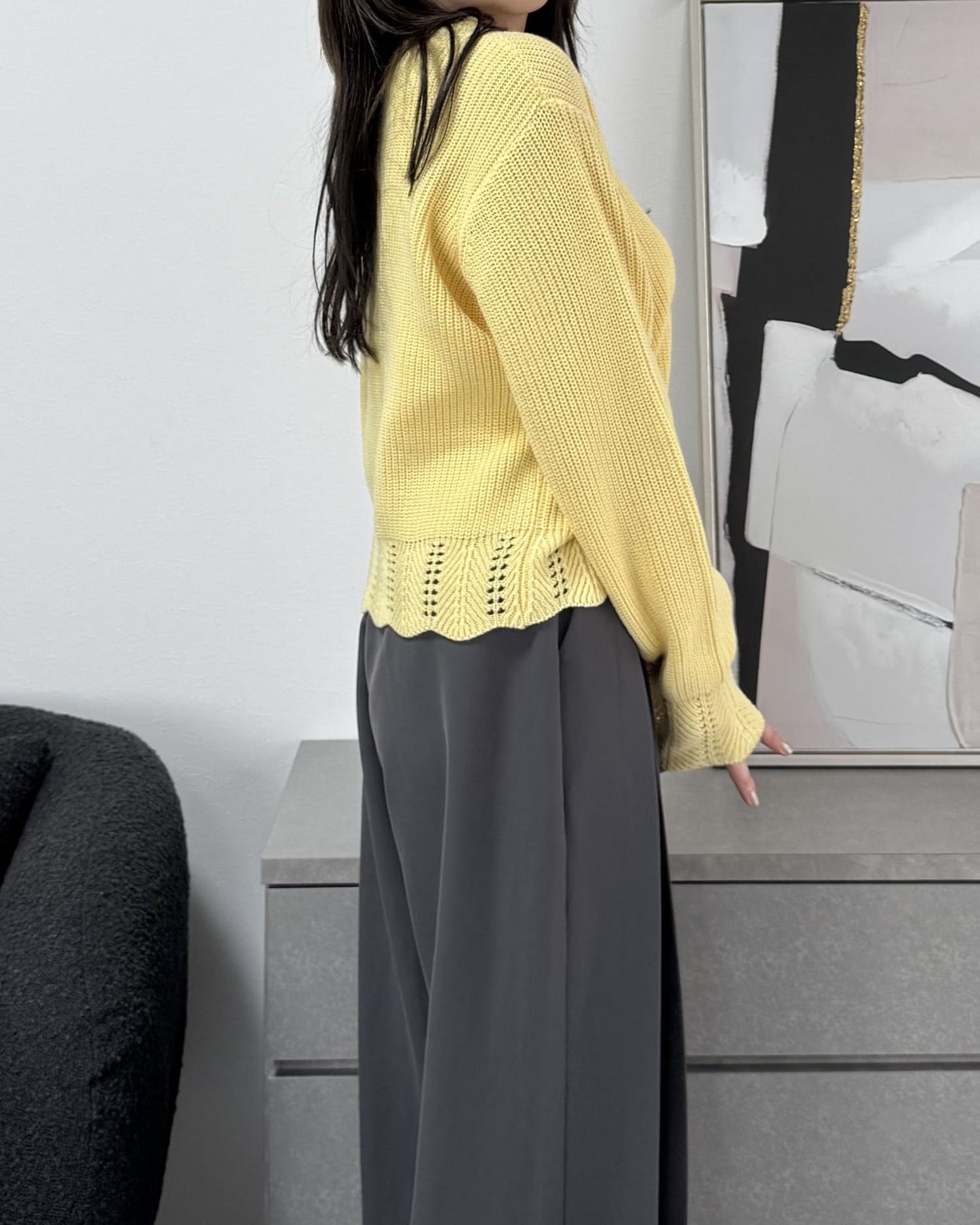 鍵編みデザインカラーカーディガン