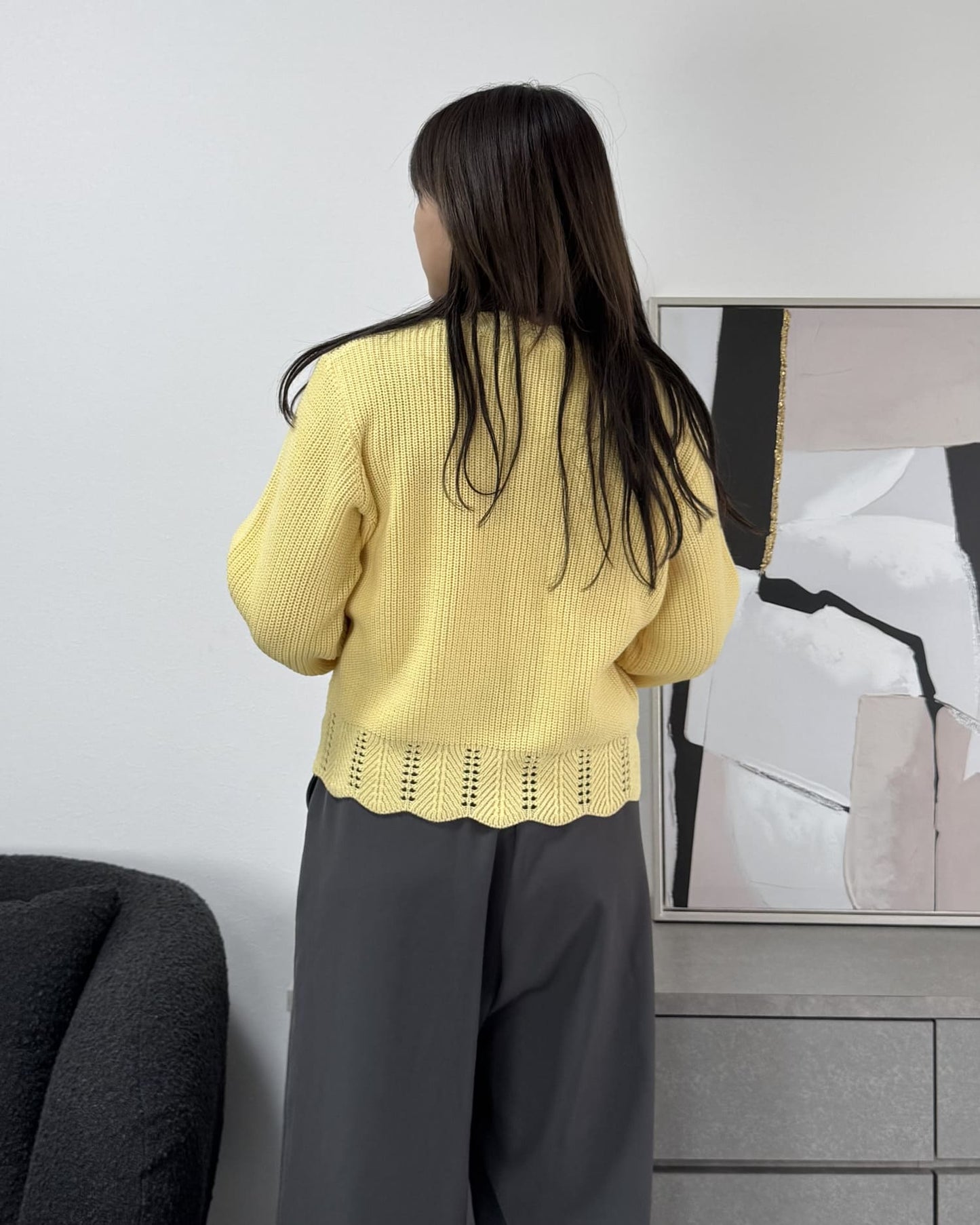 鍵編みデザインカラーカーディガン