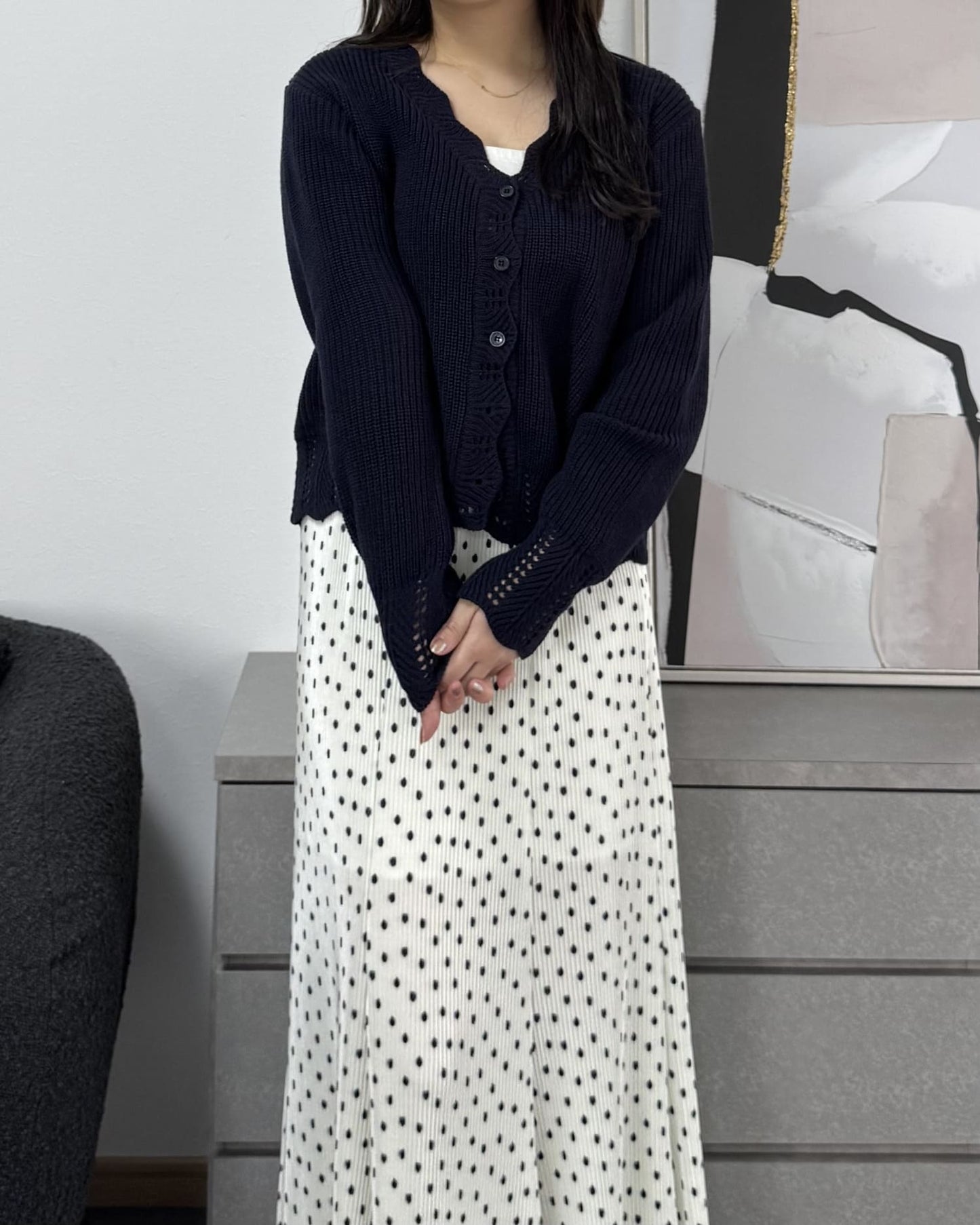 鍵編みデザインカラーカーディガン
