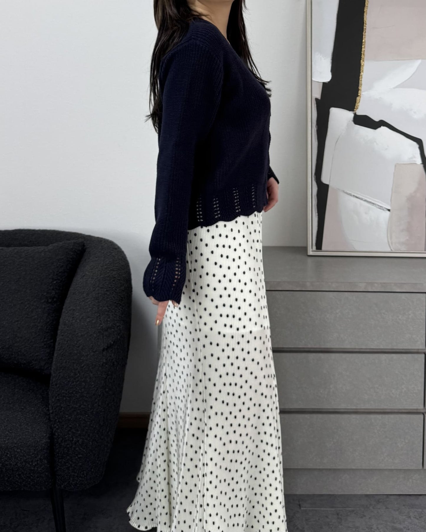 鍵編みデザインカラーカーディガン