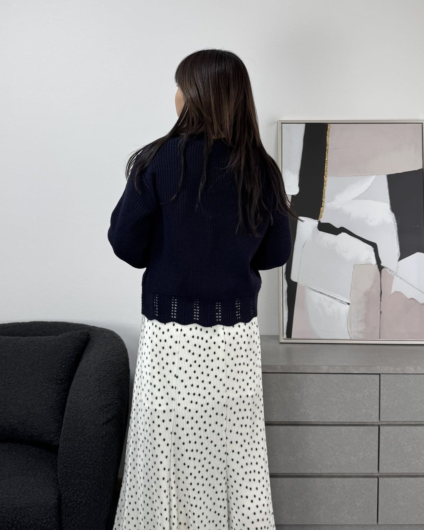 鍵編みデザインカラーカーディガン