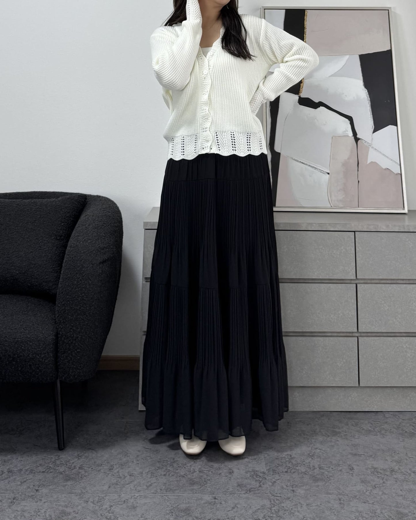 鍵編みデザインカラーカーディガン