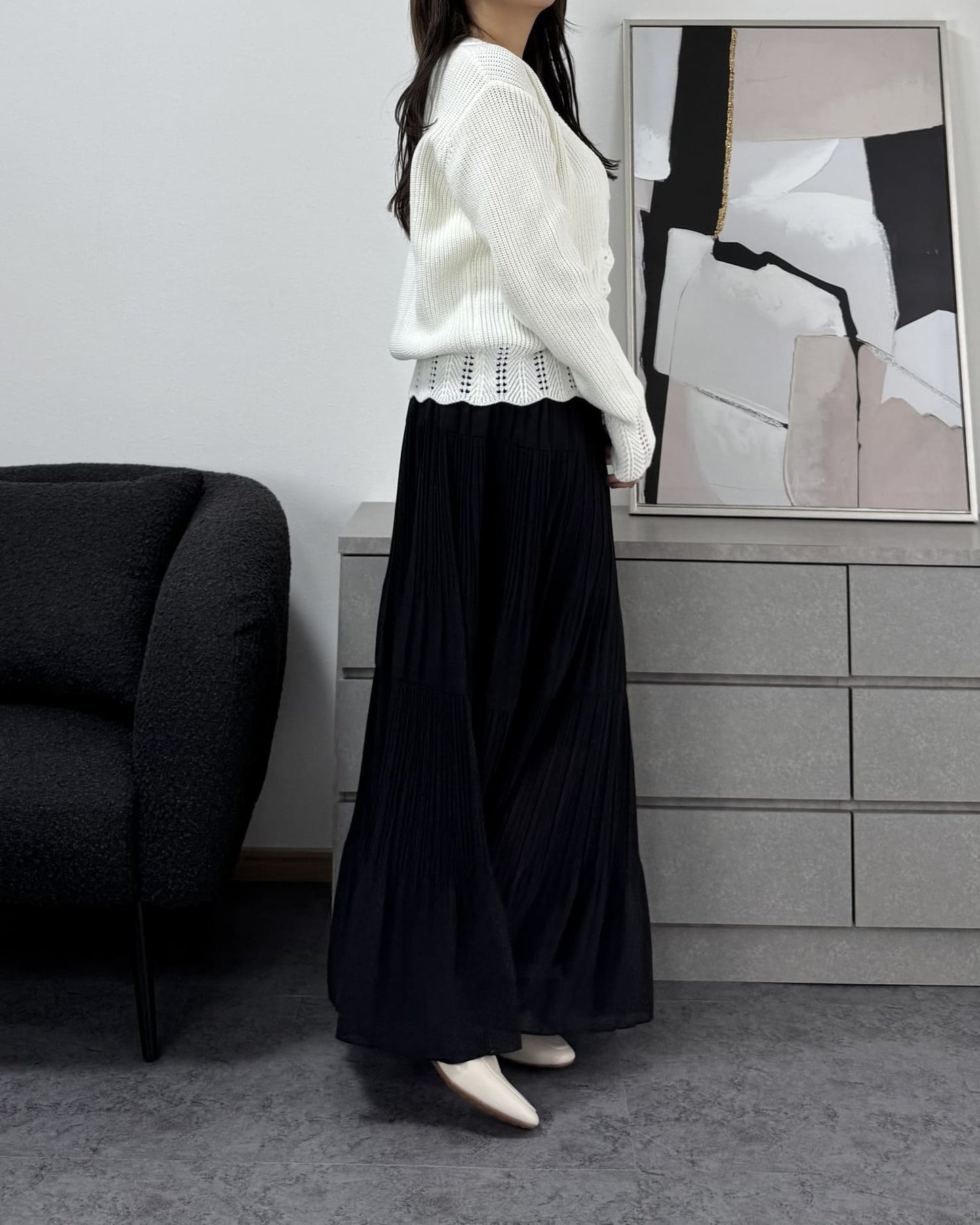 鍵編みデザインカラーカーディガン