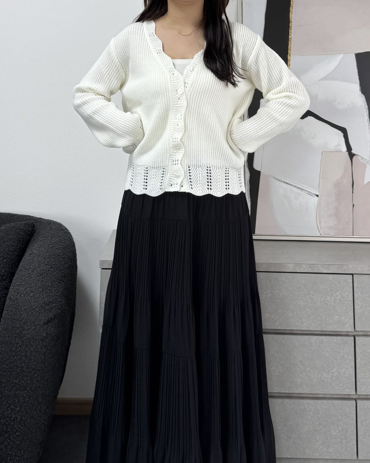 鍵編みデザインカラーカーディガン