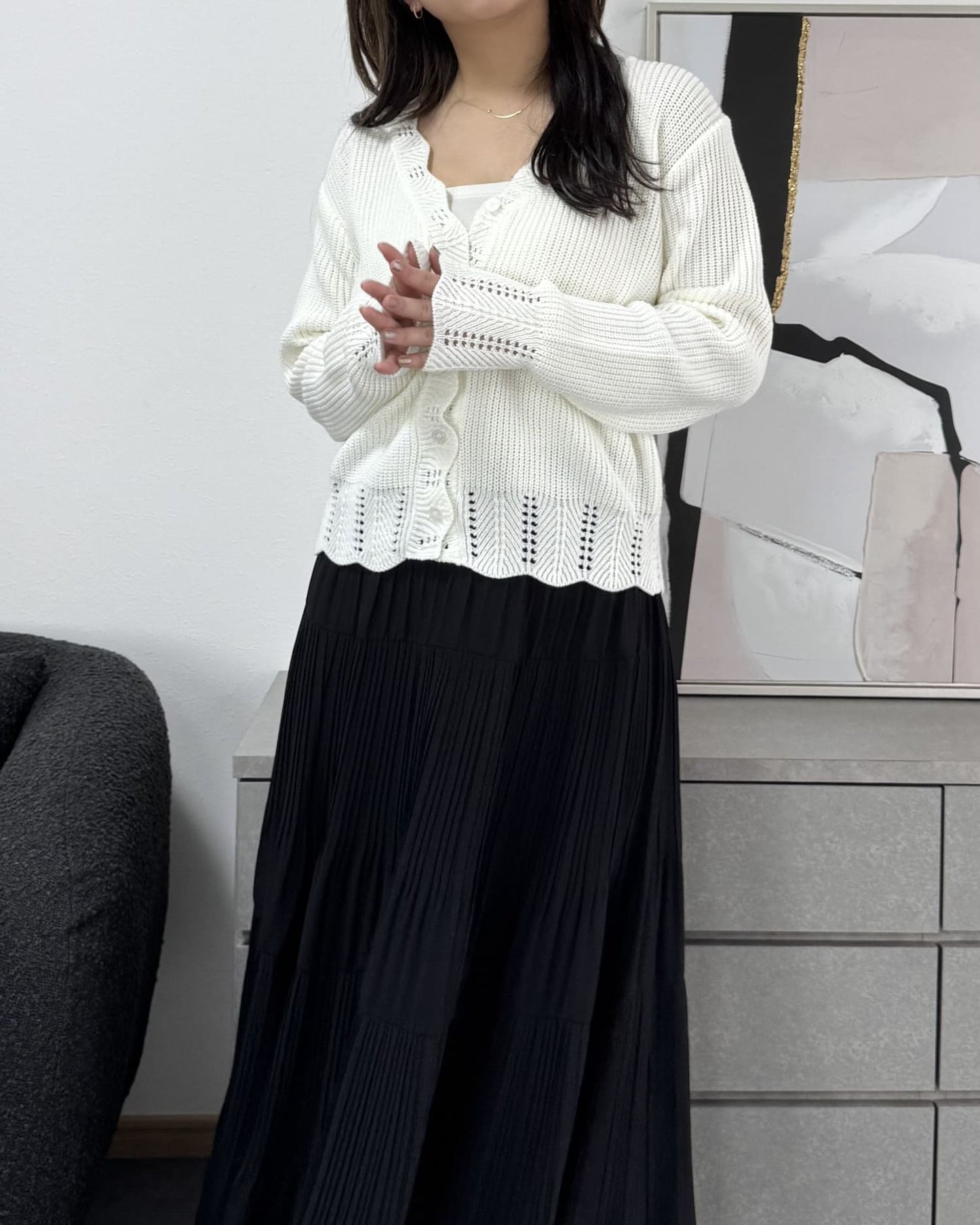 鍵編みデザインカラーカーディガン