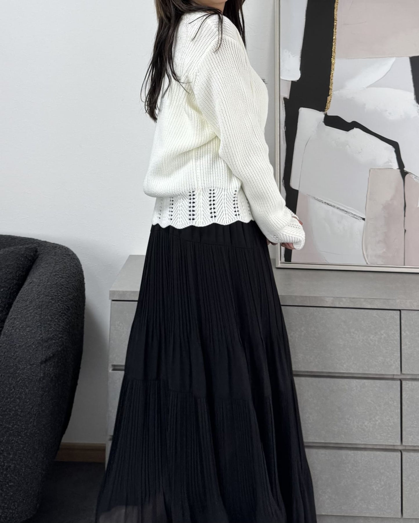 鍵編みデザインカラーカーディガン