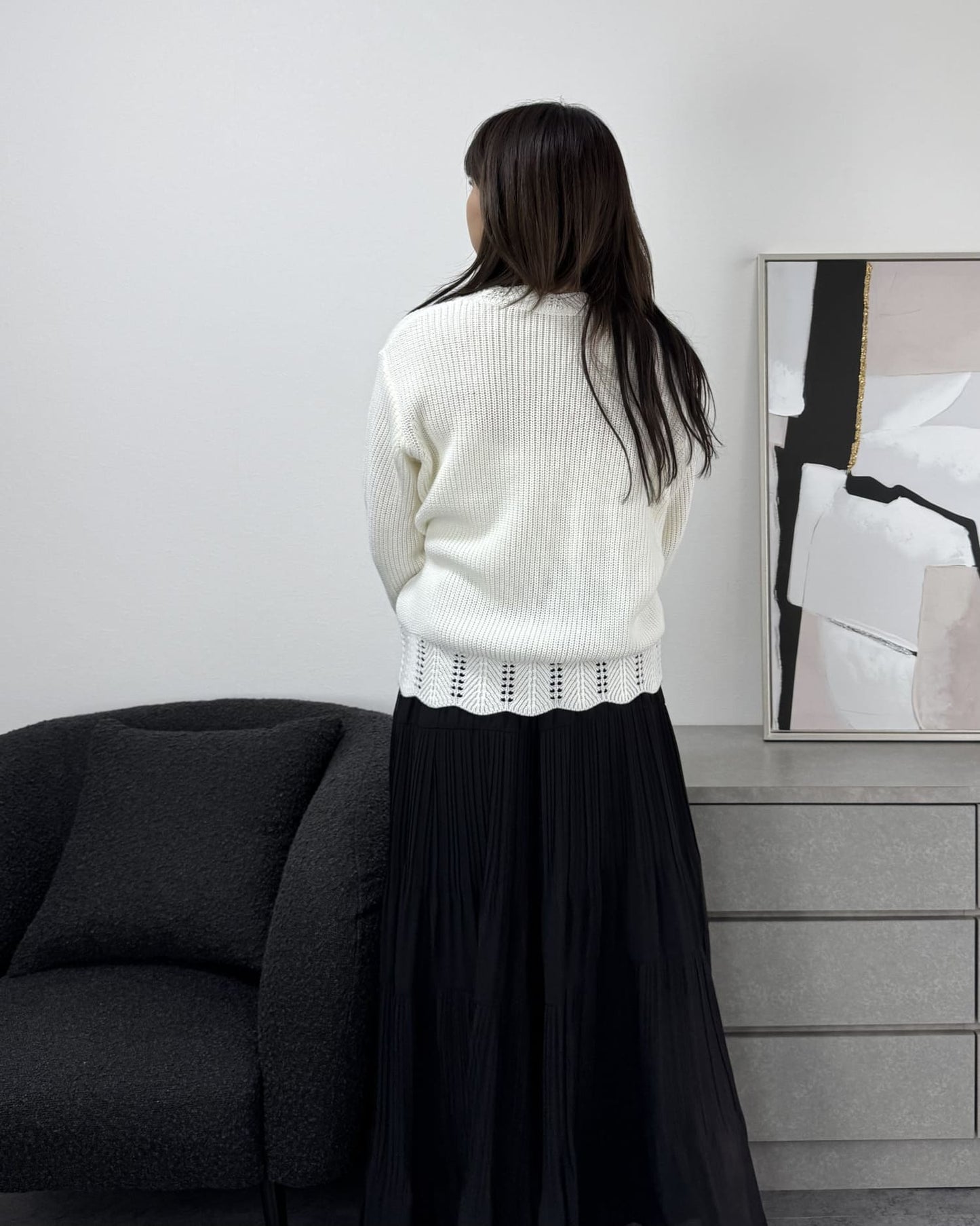 鍵編みデザインカラーカーディガン