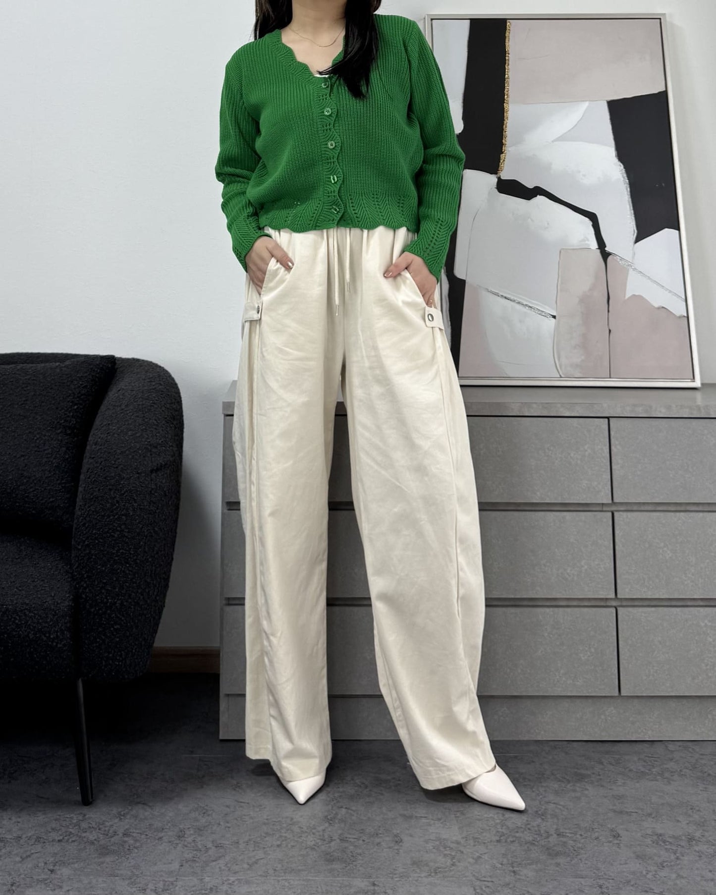 鍵編みデザインカラーカーディガン